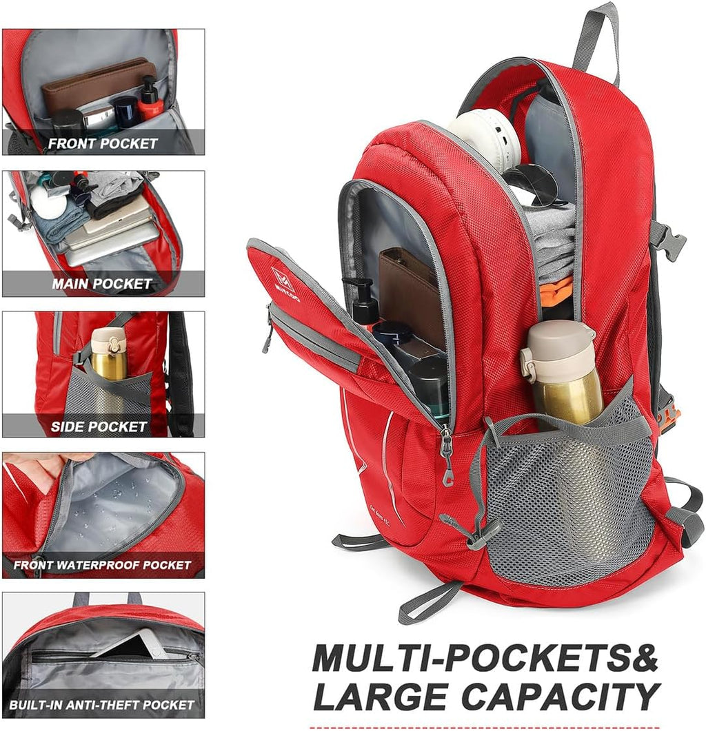 Lightweight Backpack for Men Women - Packable Hiking Travel Backpack - Foldable Outdoor Camping Daypack Red