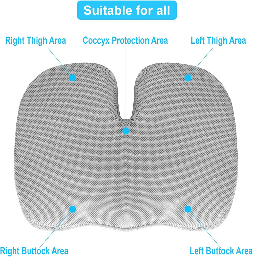 Memory Foam Seat Cushion, Back Support, Coccyx Sciatica Back Hip Pain Relief, Mat for Home, Office Chair, Gaming, Car, Wheelchair (Gray)
