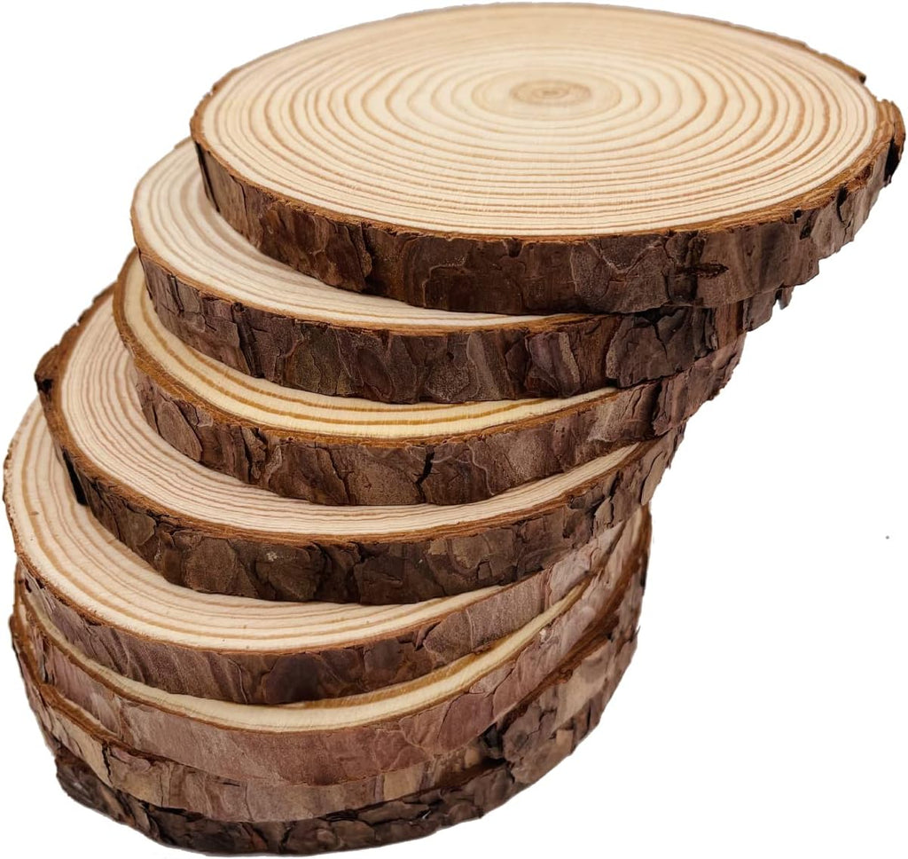Unfinished Natural with Tree Bark Wood Slices 9 Pcs 13-14 Cm Disc Coasters Wood Coaster Pieces Craft Wood Kit Circles Crafts Christmas Ornaments DIY Crafts with Bark for Crafts Rustic Wedding