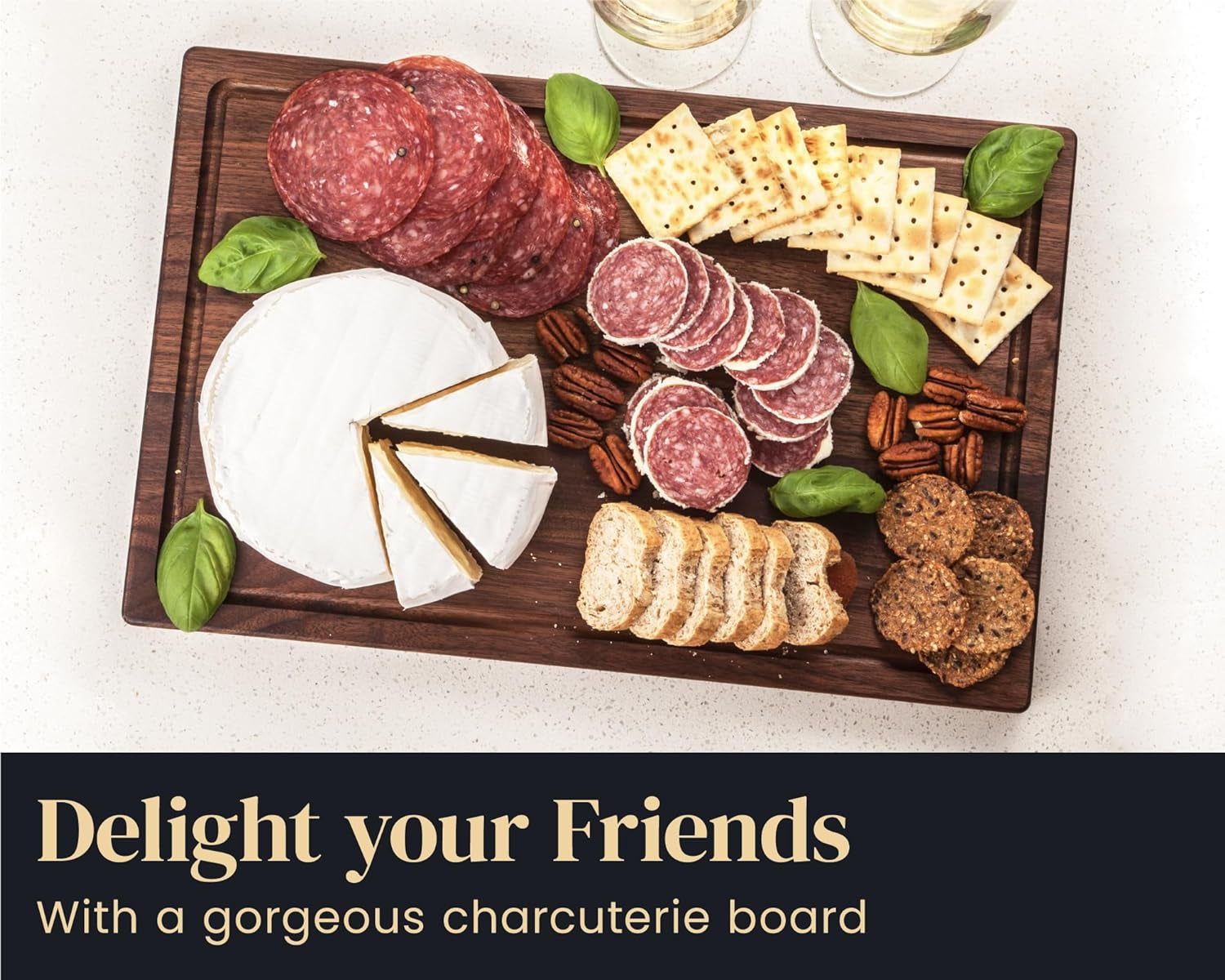 Walnut Wood Cutting Board for Kitchen, Reversible Wooden Chopping Board with Juice Grooves, Made in Canada (Walnut, 17X11X0.75)