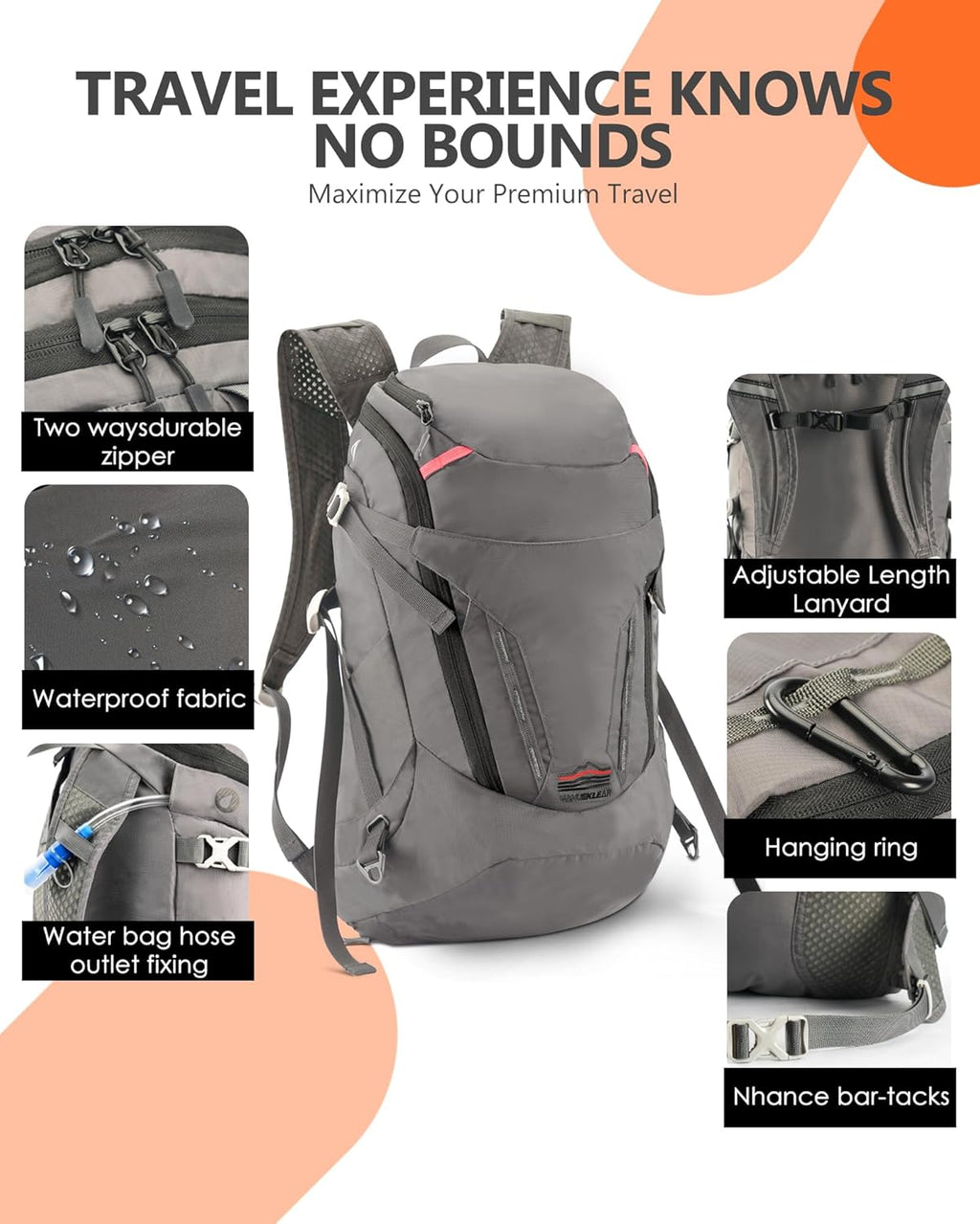 MANUEKLEAR 28L Small Hiking Backpack Men, Packable Backpack Outdoor Waterproof Backpack for Women and Men, Lightweight Backpack for Travel Daypack