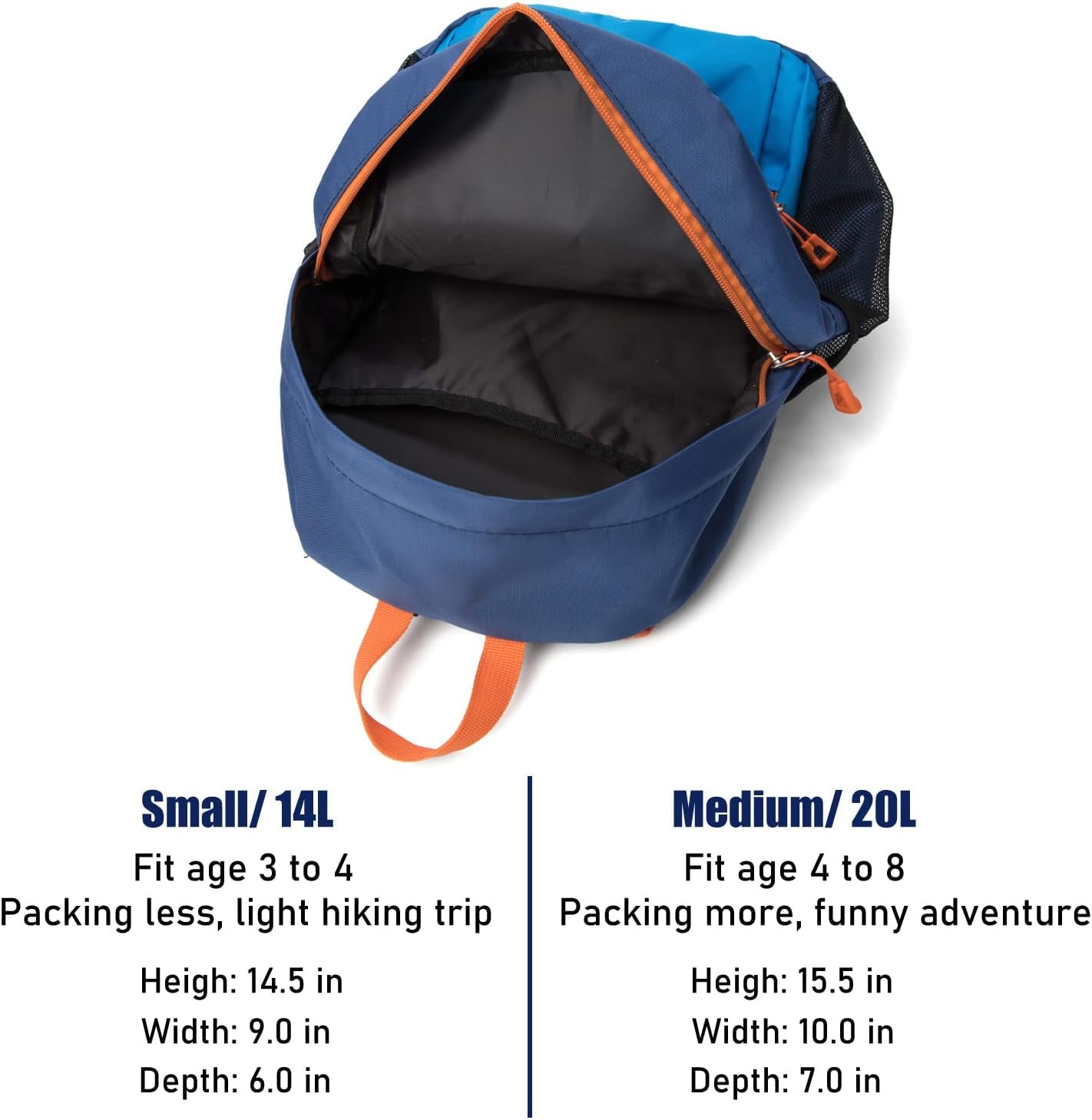 Little Kids Hiking Backpack, Toddler Backpack for Boys or Girls, Ideal for a Day Outdoor Adventures (Blue, Kids - Medium)