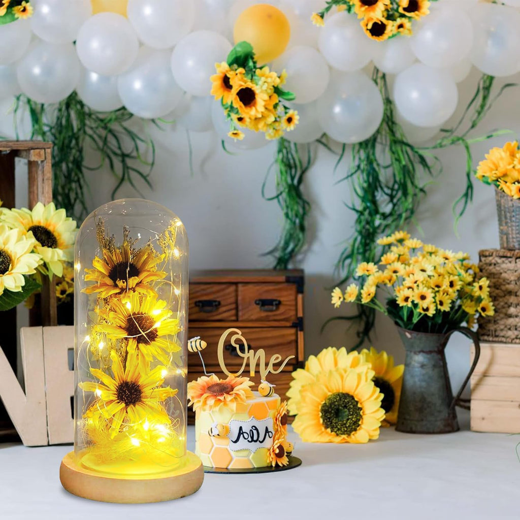 Sunflower Gifts for Women, Sunflower in Glass Dome, Eternal Flower with Led Light Strip, Sunflower Light Home Decoration Romantic Gifts for Valentine'S Day Mother'S Day Anniversary Birthday Christmas