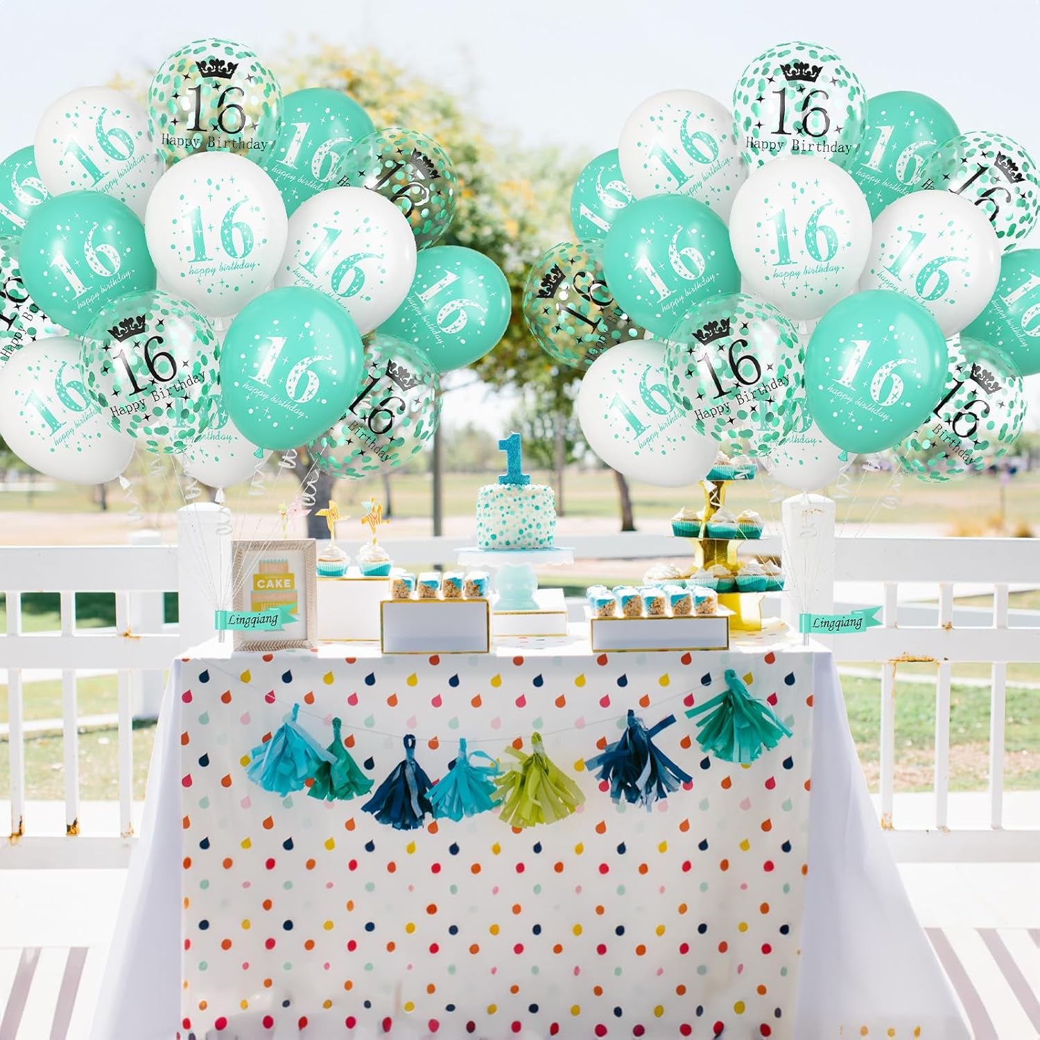 Happy 16Th Birthday Balloons Girls, 15Pcs Teal White 16Th Birthday Decorations Boys, Turquoise White Confetti 16Th Bday Party Balloons for Girl Sweet 16 Years Old Age Birthday Party Decor Supplies
