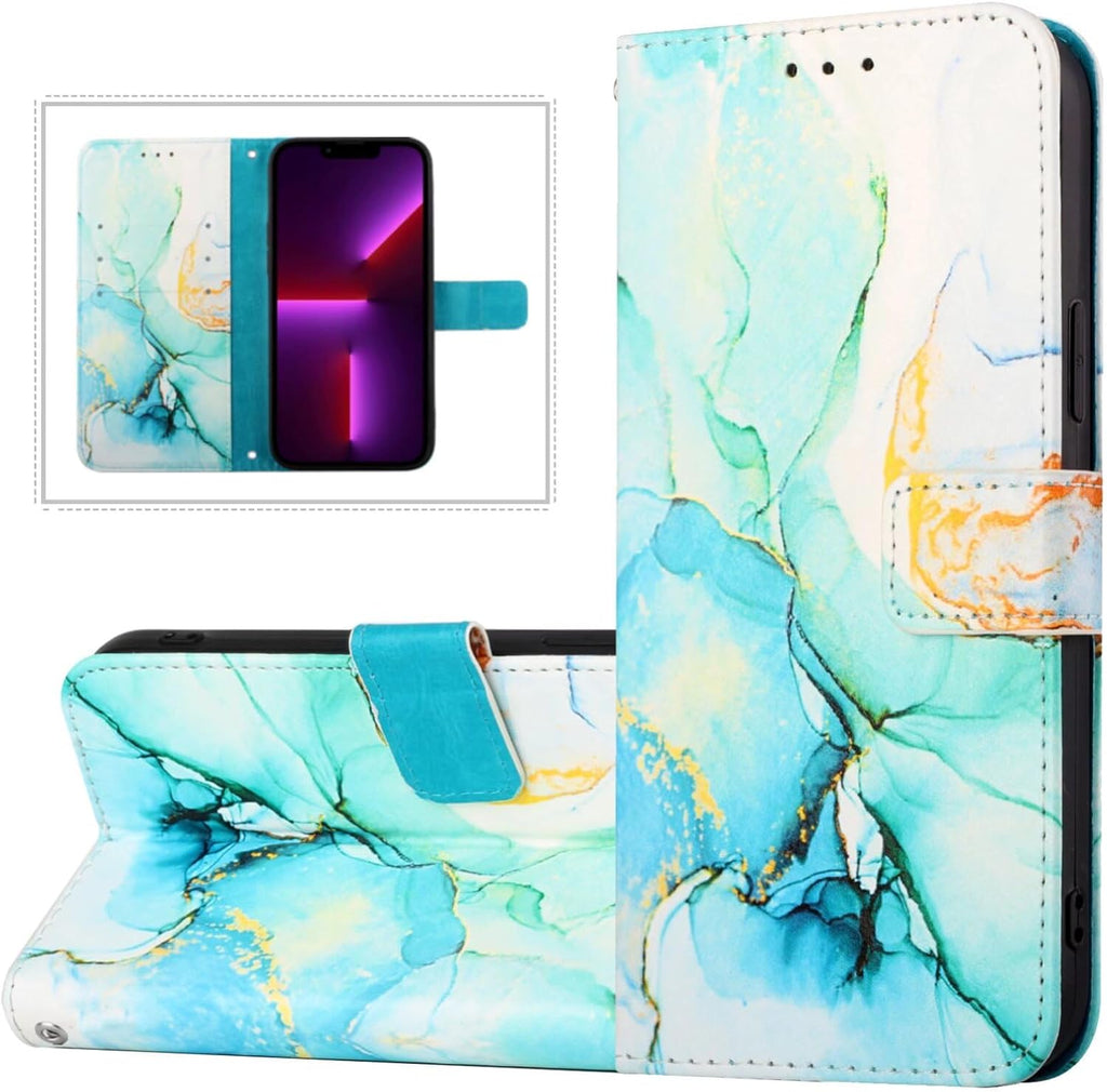 Honor X6B Case Shockproof Phone Case Cover Marble Silicone Case Leather Flip Folio Wallet Cover with Card Holder Stand Case for Honor X6B- Green