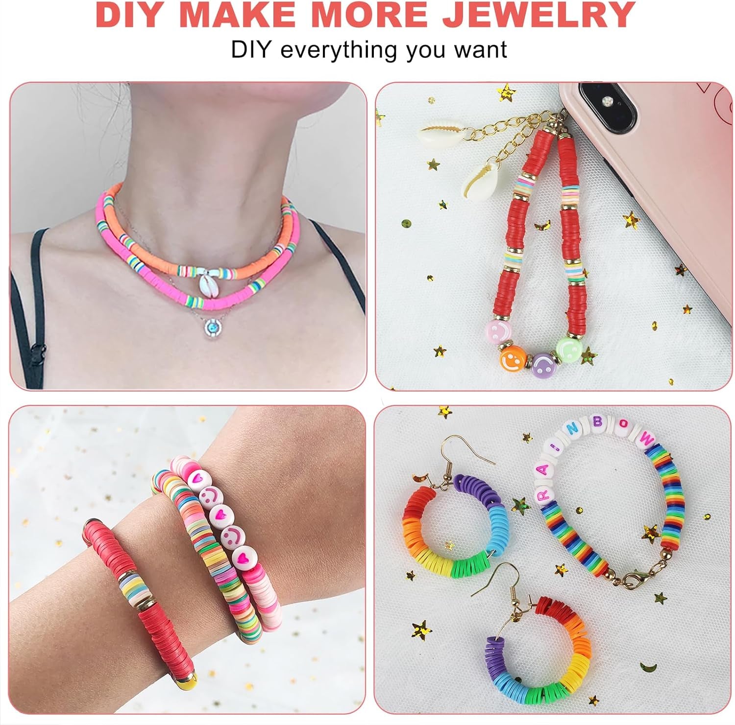 5300 Pcs Clay Beads Friendship Bracelet Making Kit, Preppy Flat Polymer Heishi Beads for Jewellery Making Kit, with Charms DIY Craft Gifts for Teen Girls