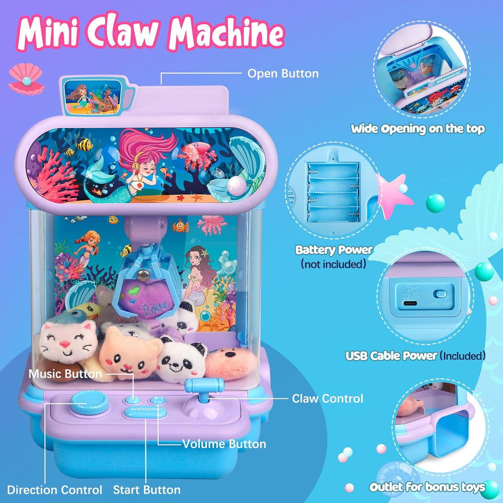 Claw Machine for Kids,Mini Vending Machines Candy Grabber Prize Dispenser Toys for Girls Boys, Electronic Arcade Game with 20 Mini Plush Toys for Party Easter Birthday Gifts