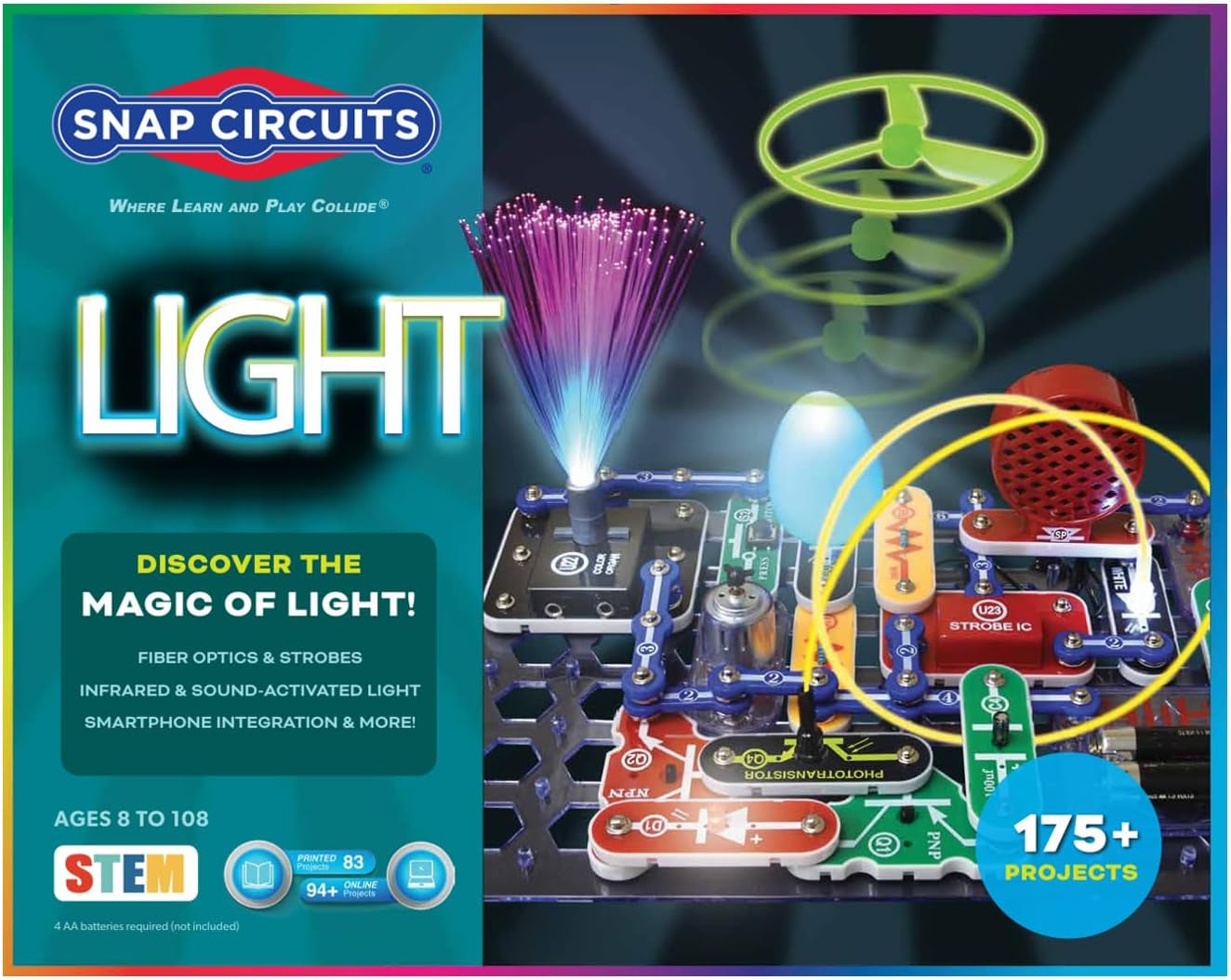 Light Electronics Exploration Kit | over 175 Exciting STEM Projects | Full Color Project Manual | 55+  Parts | STEM Educational Toys for Kids 8+