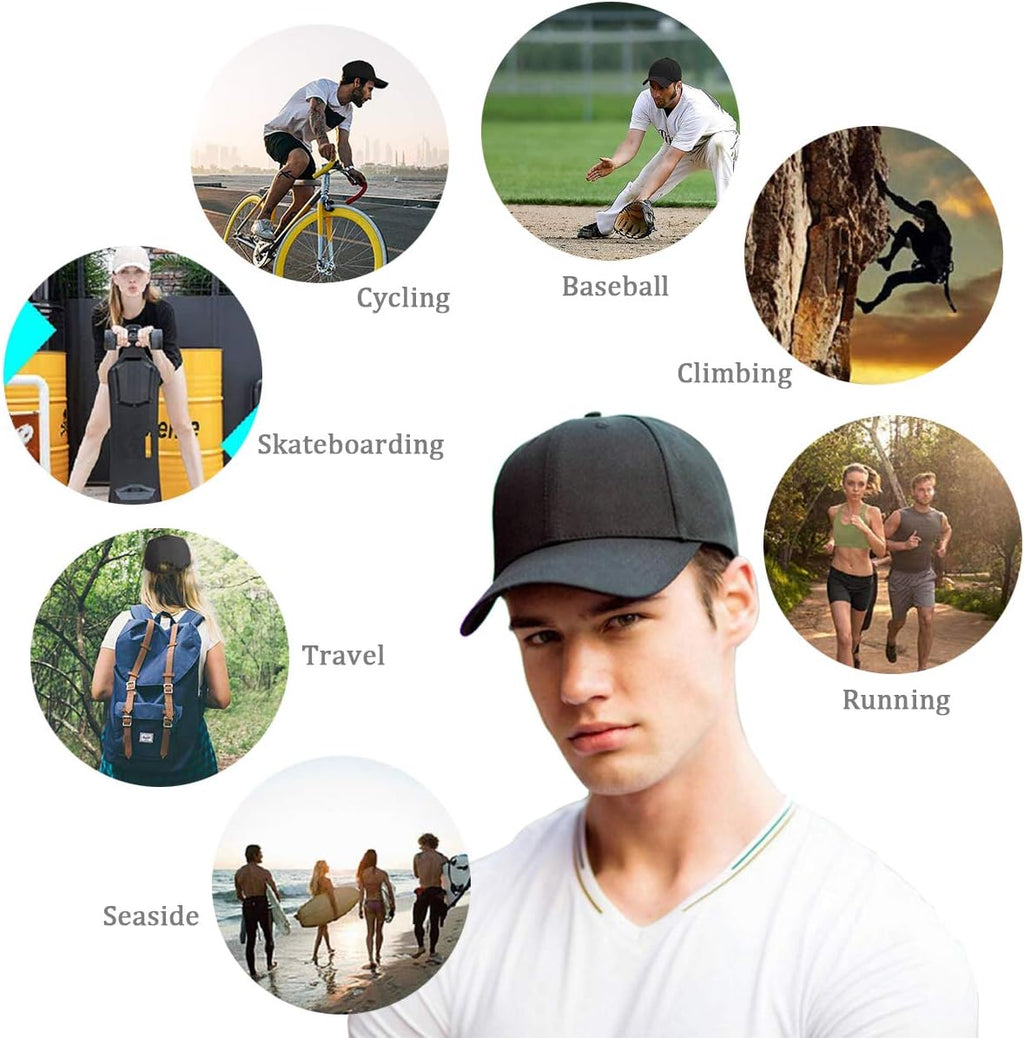 Plain Baseball Cap Snapback for Men - Classic 6 Panel Adjustable Sport Casual Sun Visor Hat