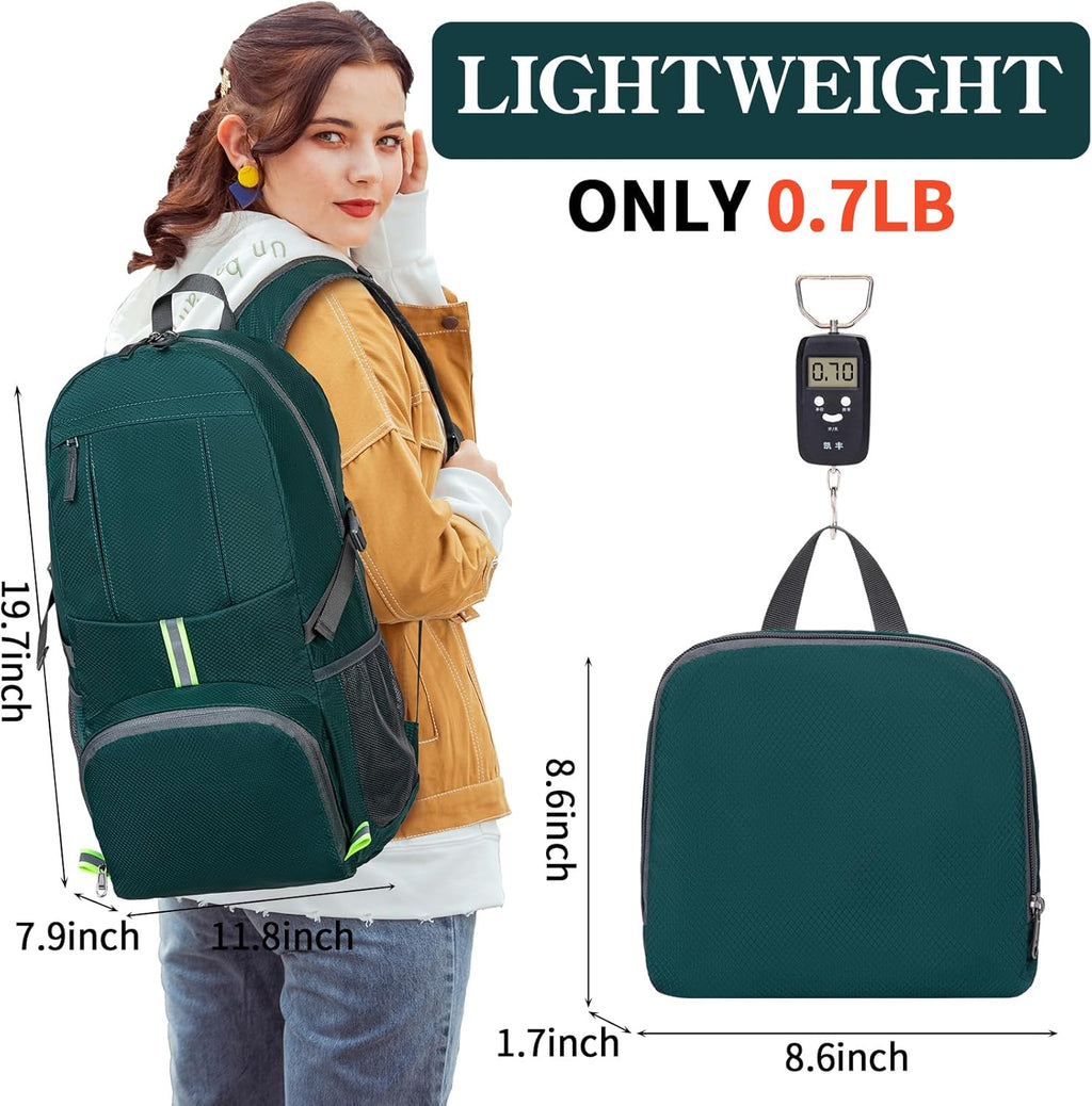 Hiking Backpack, 35L Camping Travel Backpack Packable Outdoor Sports Camping, Water Resistant Lightweight Travel Daypack for Men Women, Green