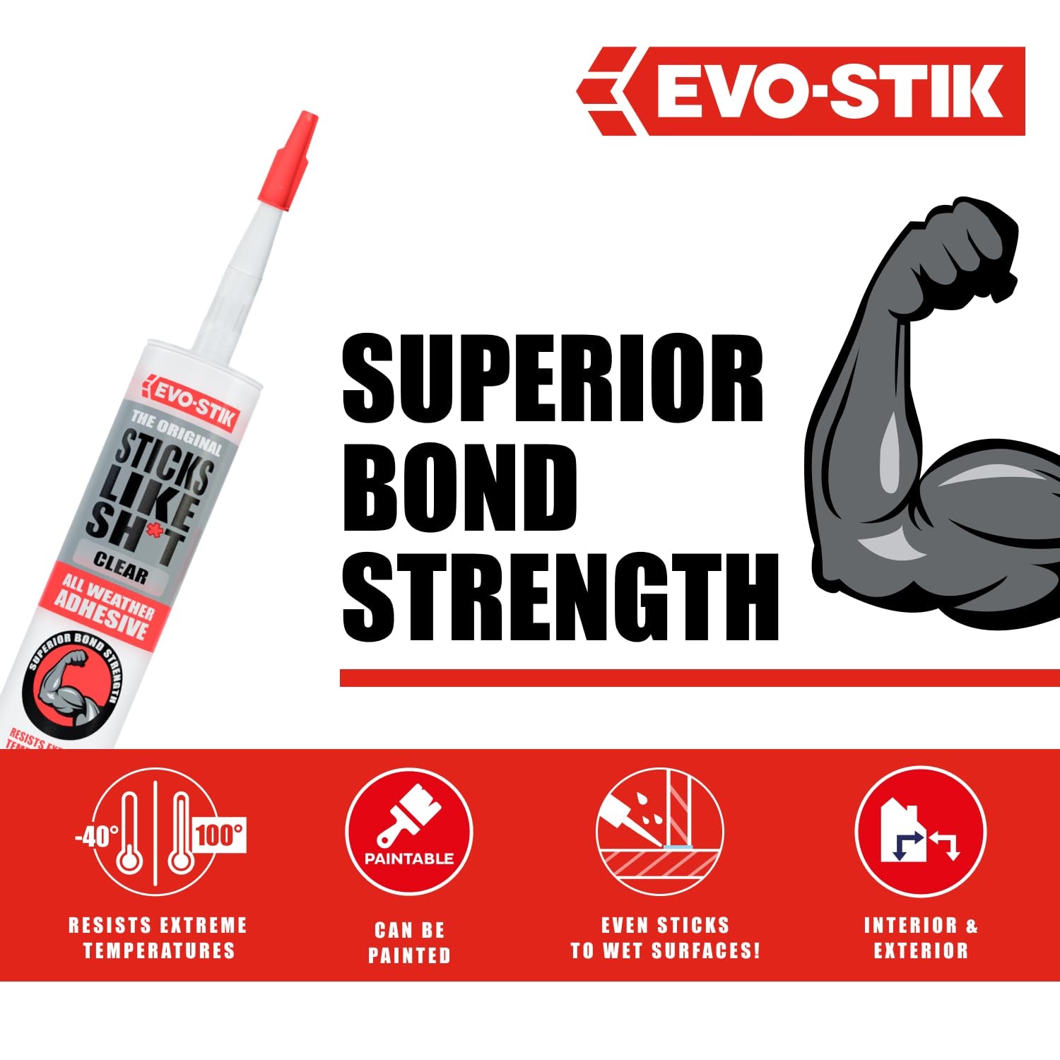 Sticks like Sh*T Adhesive, All Weather, Extreme Temperature & Movement Resistant, Colour: Clear, Size: 290Ml