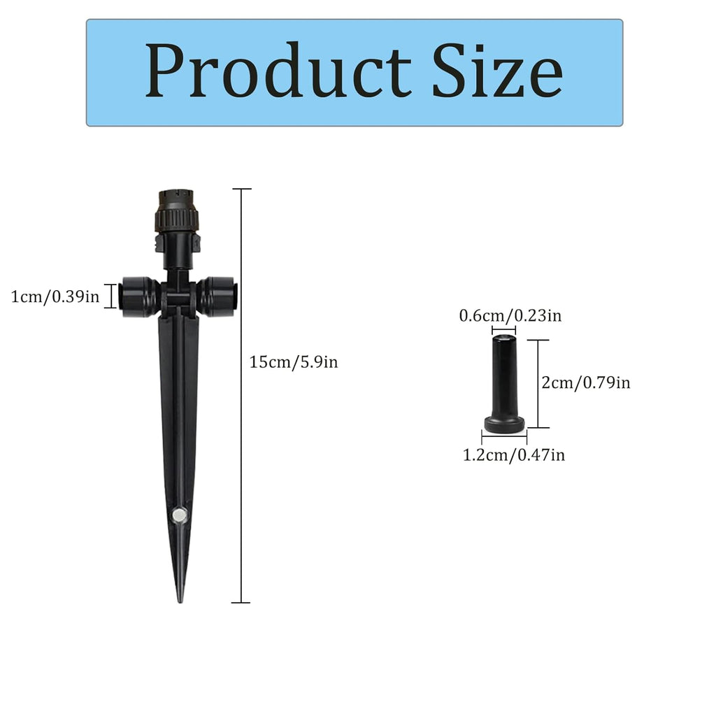 Drip Irrigation Emitters, 360 Degree Adjustable Water Flow, Black Plastic Rotary Sprinklers, 20PCS with 4 Plugs for 1/4 Inch Tubing, Gardens, Potted Plants, Farmland