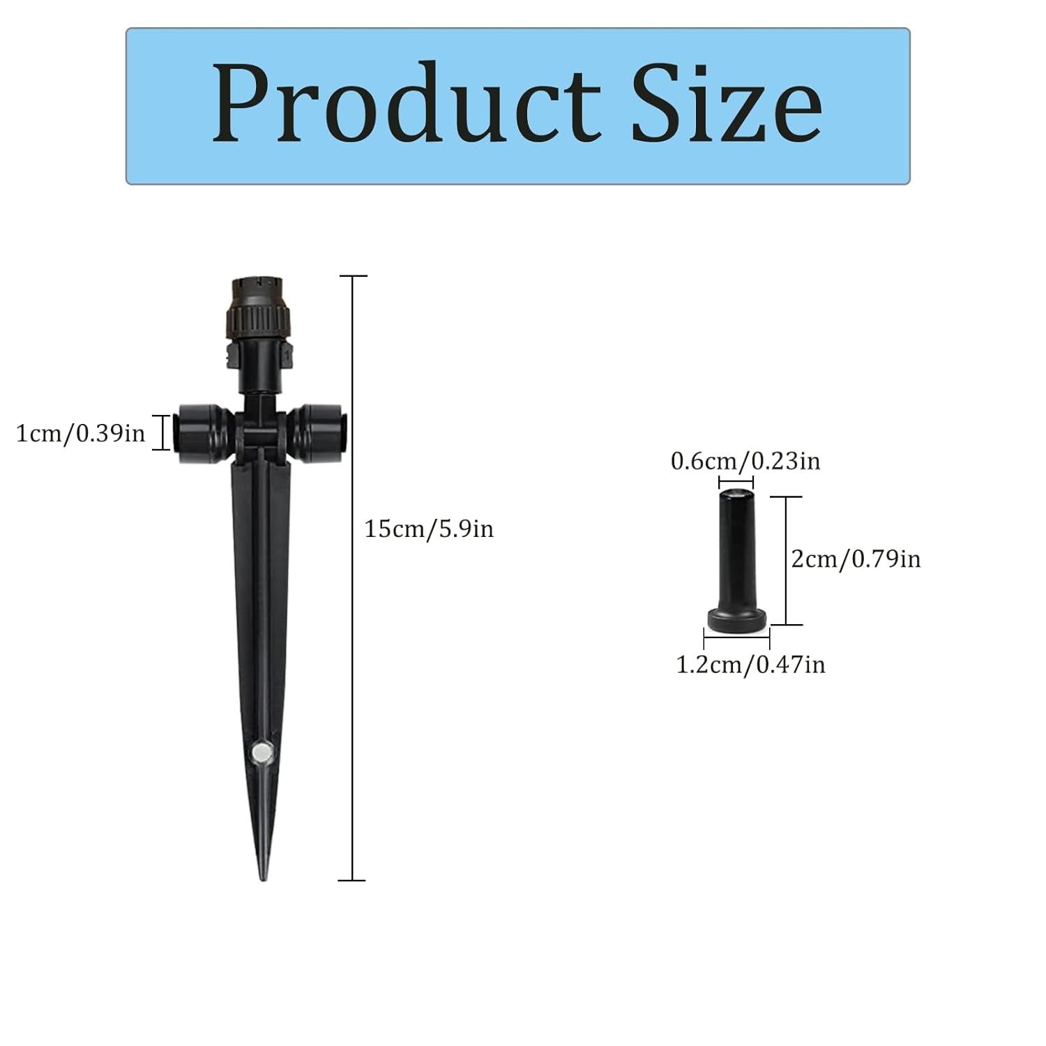 Drip Irrigation Emitters, 360 Degree Adjustable Water Flow, Black Plastic Rotary Sprinklers, 20PCS with 4 Plugs for 1/4 Inch Tubing, Gardens, Potted Plants, Farmland