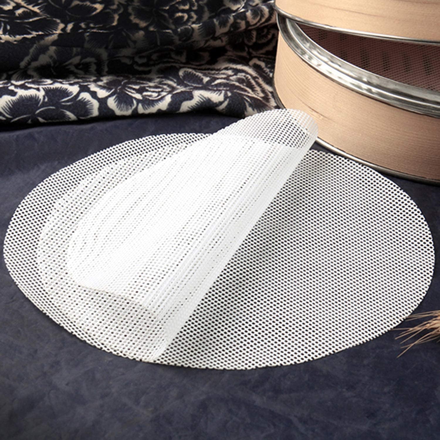 4Pcs 10 Inch Non Stick Silicone Steamer Liners Mesh Mat Pad Steamed Buns Dumplings Baking Pastry Dim Sum Mesh