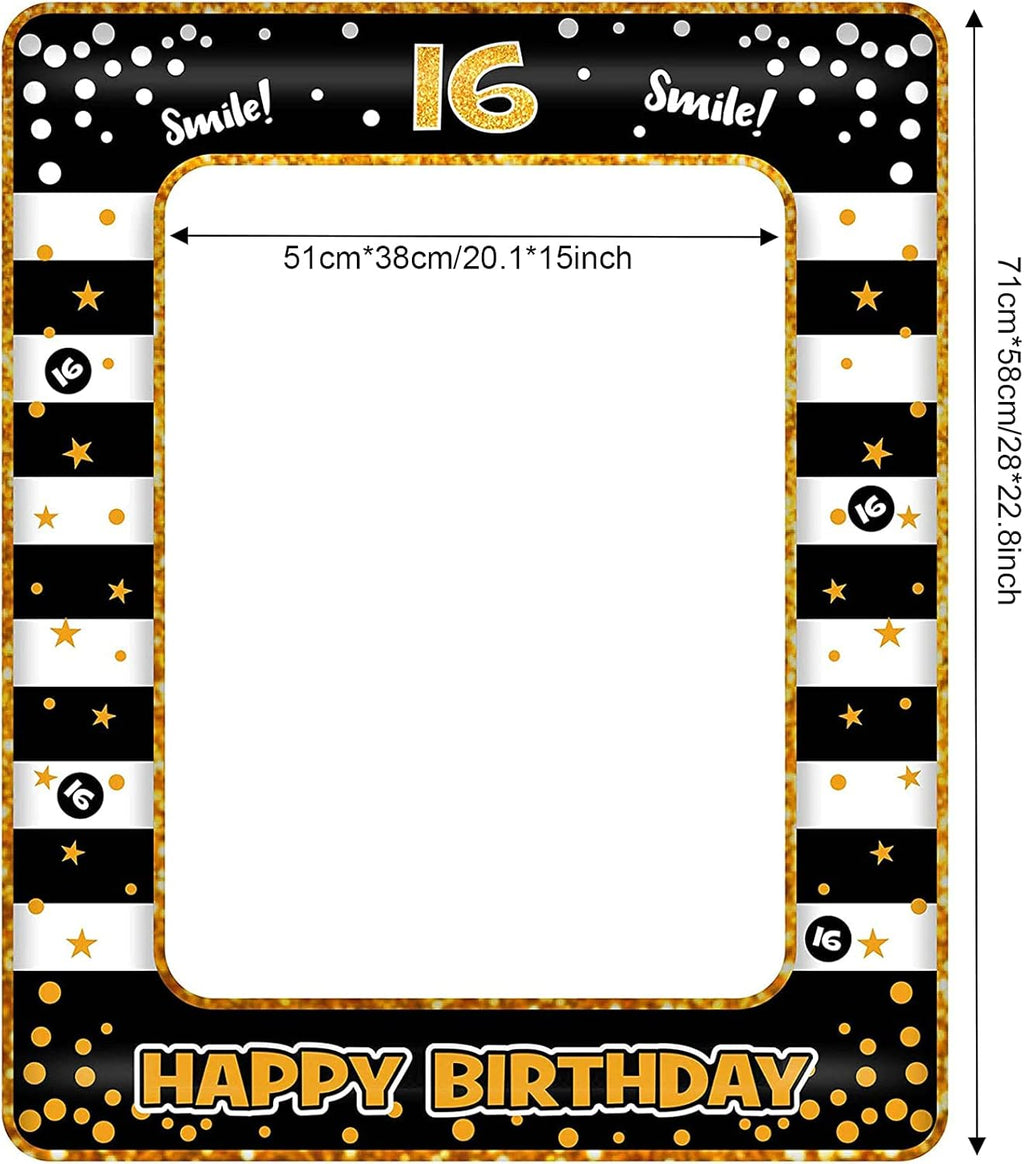 16Th Birthday Photo Booth Props,Black Gold Inflatable Selfie Frame Picture Frame,Giant Inflatable Party Photo Booth Frame for Girls Boys 16Th Birthday Party Decorations Supplies,Girls Boys Favor Gift