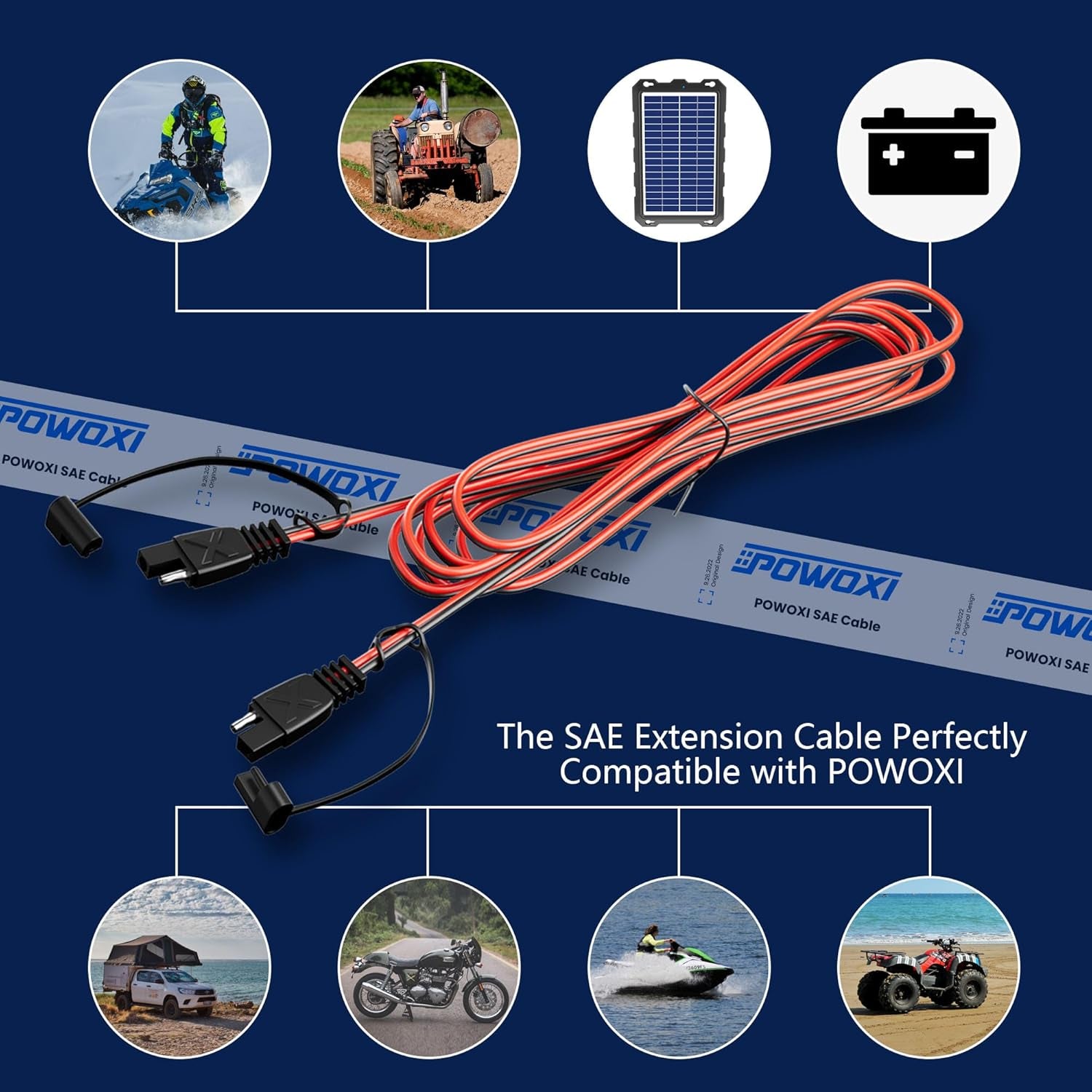15Feet SAE Extension Cable Quick Disconnect Wire Harness Solar Cables SAE to SAE Connector for Solar Panel Automotive RV Motorcycle Tractor SAE Plug 16AWG