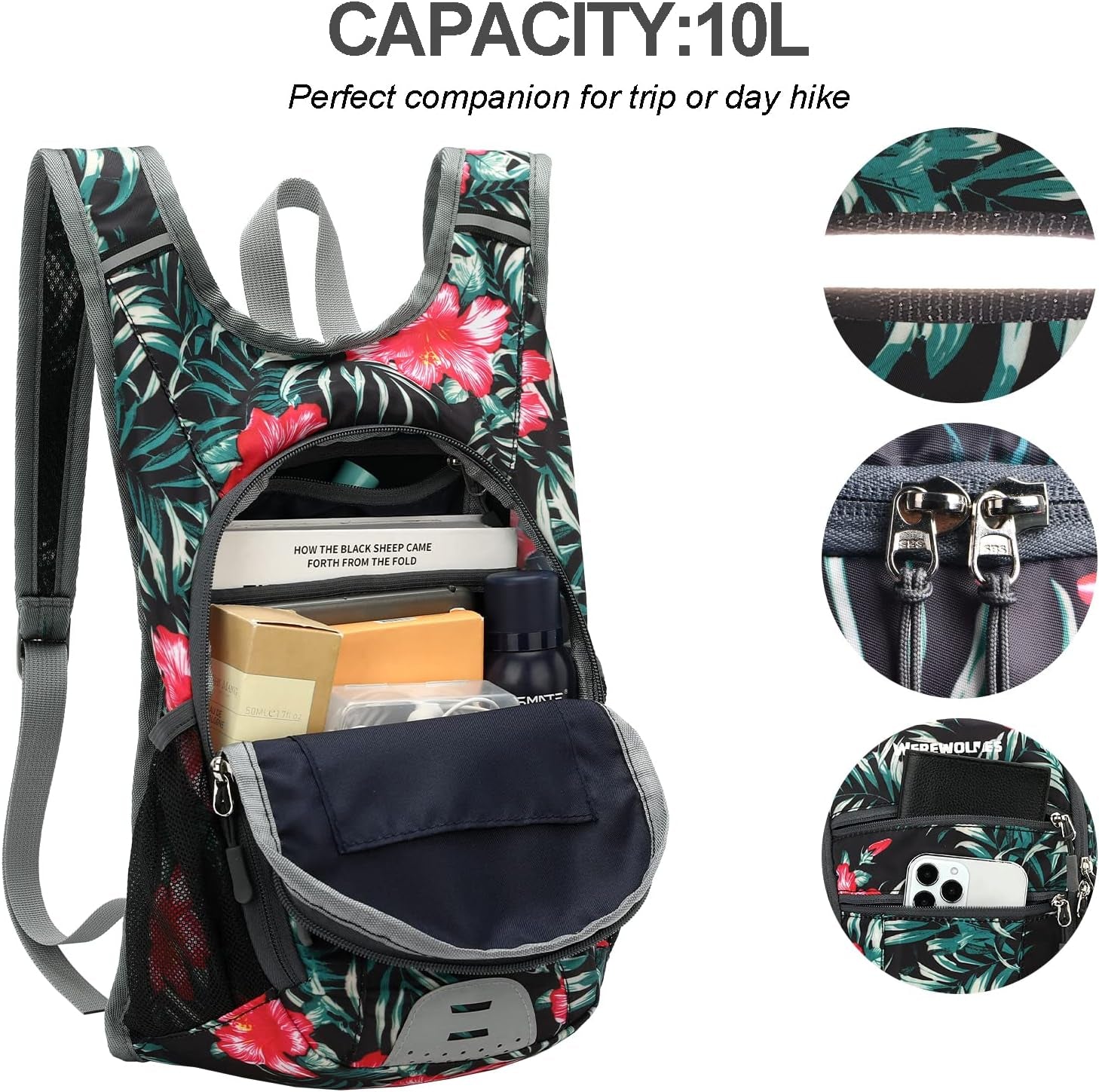10L Small Hiking Backpack, Lightweight Foldable Packable Casual Outdoor Travel Daypack