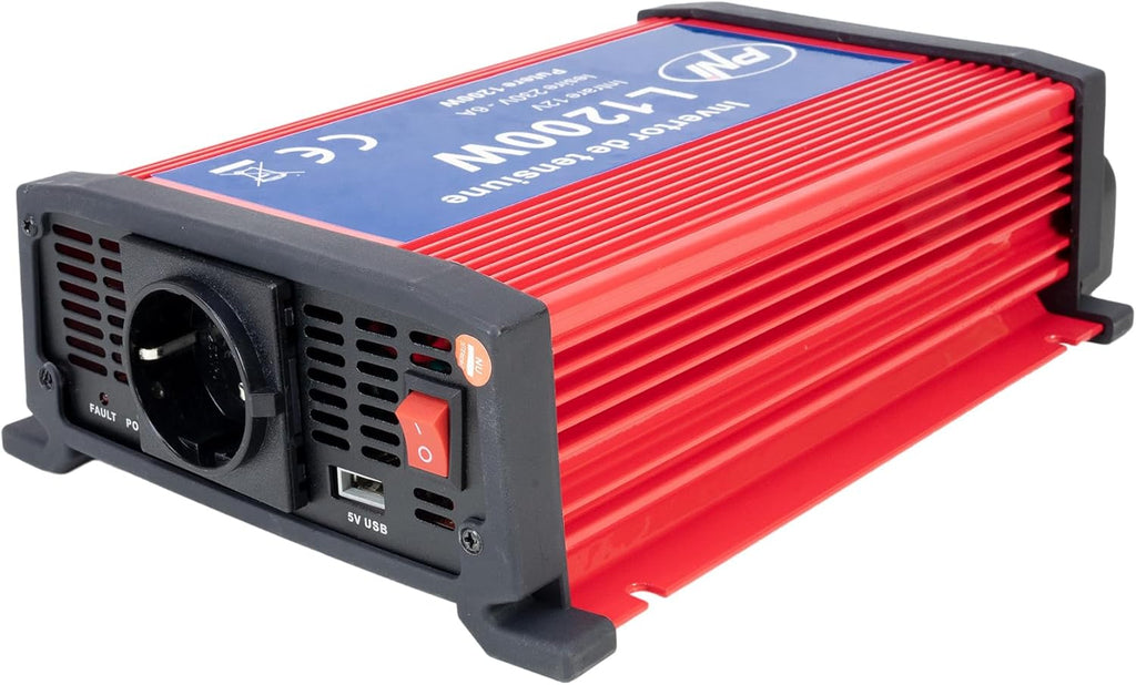 Power Inverter  L1200W, Input 12V - Output 230V, Output Power 1200W, 1 X 230V Socket, USB2.0