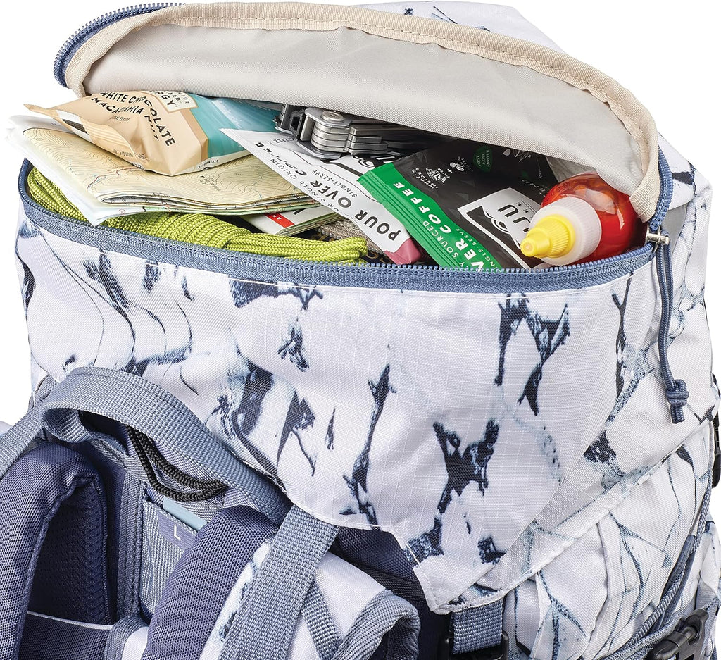 Pathway 2.0 Backpack with Hydration Storage Sleeve, for Hiking, Biking, Camping, Traveling, White Cracked Ice/Grey Blue, 60L