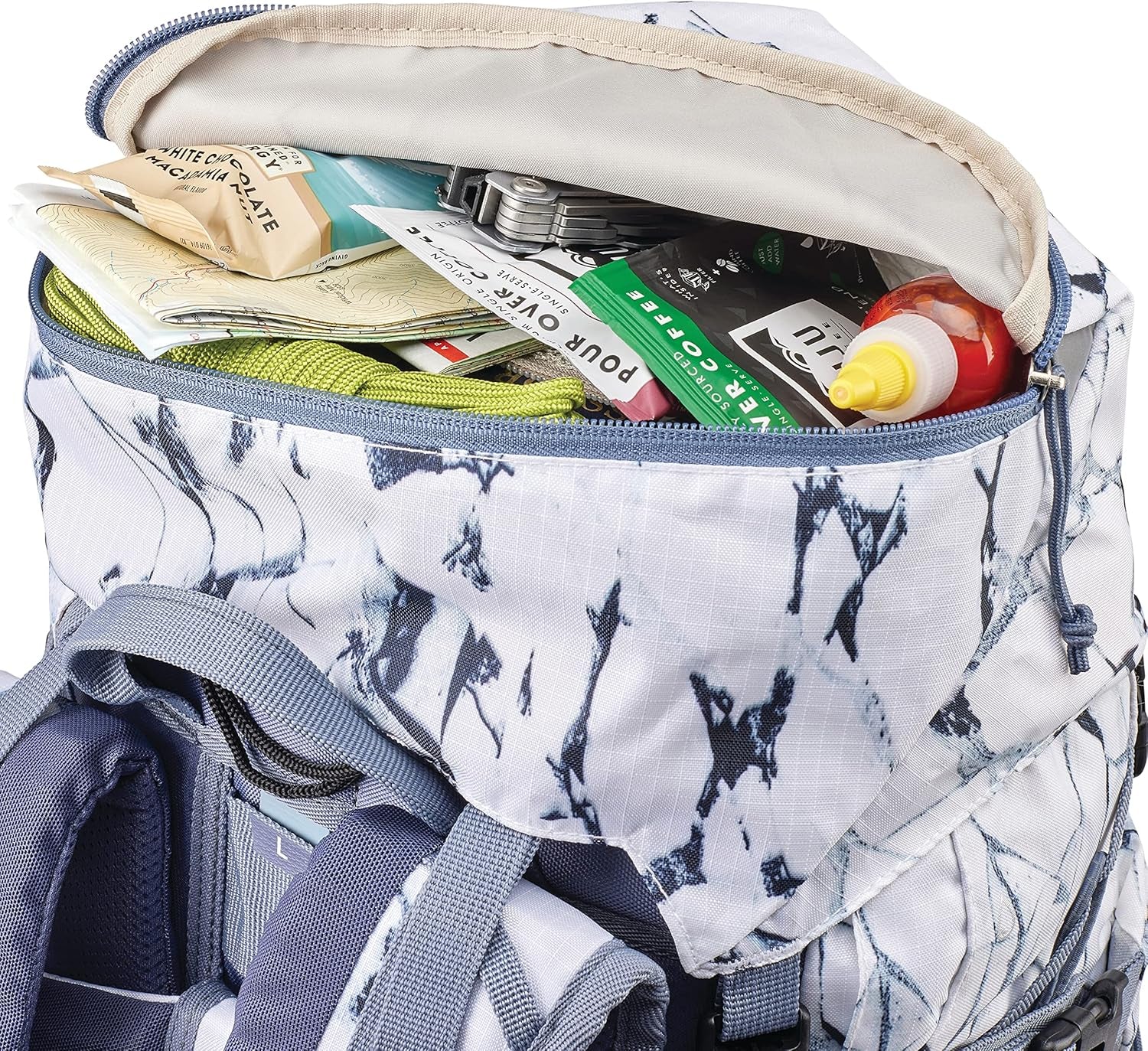 Pathway 2.0 Backpack with Hydration Storage Sleeve, for Hiking, Biking, Camping, Traveling, White Cracked Ice/Grey Blue, 60L