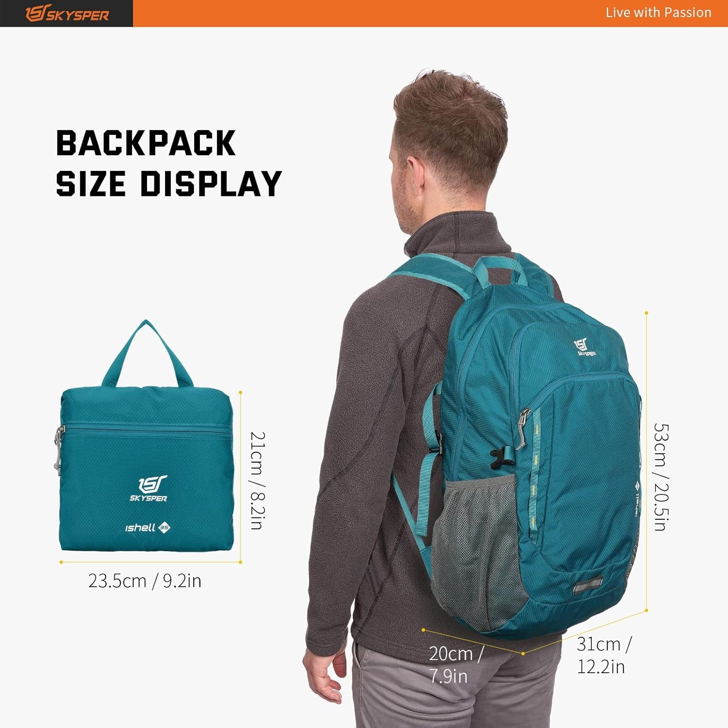 Packable Hiking Backpack 35L Lightweight Travel Daypack Waterproof Hiking Daypack for Women Men