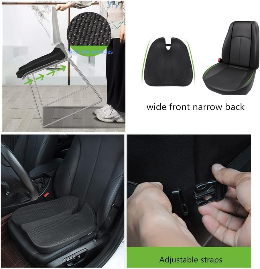 Ergonomic Memory Foam Cushion, Slip Resistant and Comfortable, Relieve Sciatic Nerve, Used for Car Seats, Office Chairs, Dining Chairs, Etc (Black)
