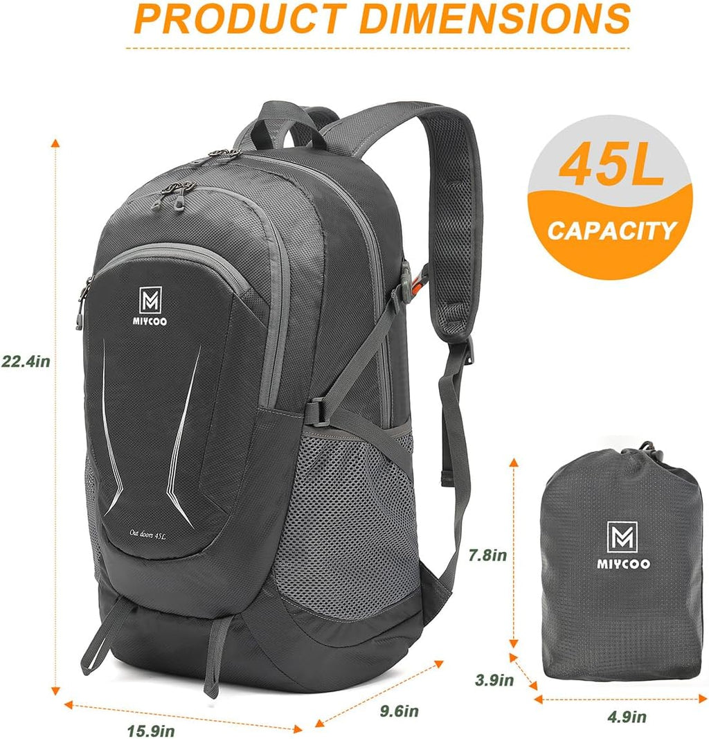 Lightweight Backpack for Men Women - Packable Hiking Travel Backpack - Foldable Outdoor Camping Waterproof Daypack Grey