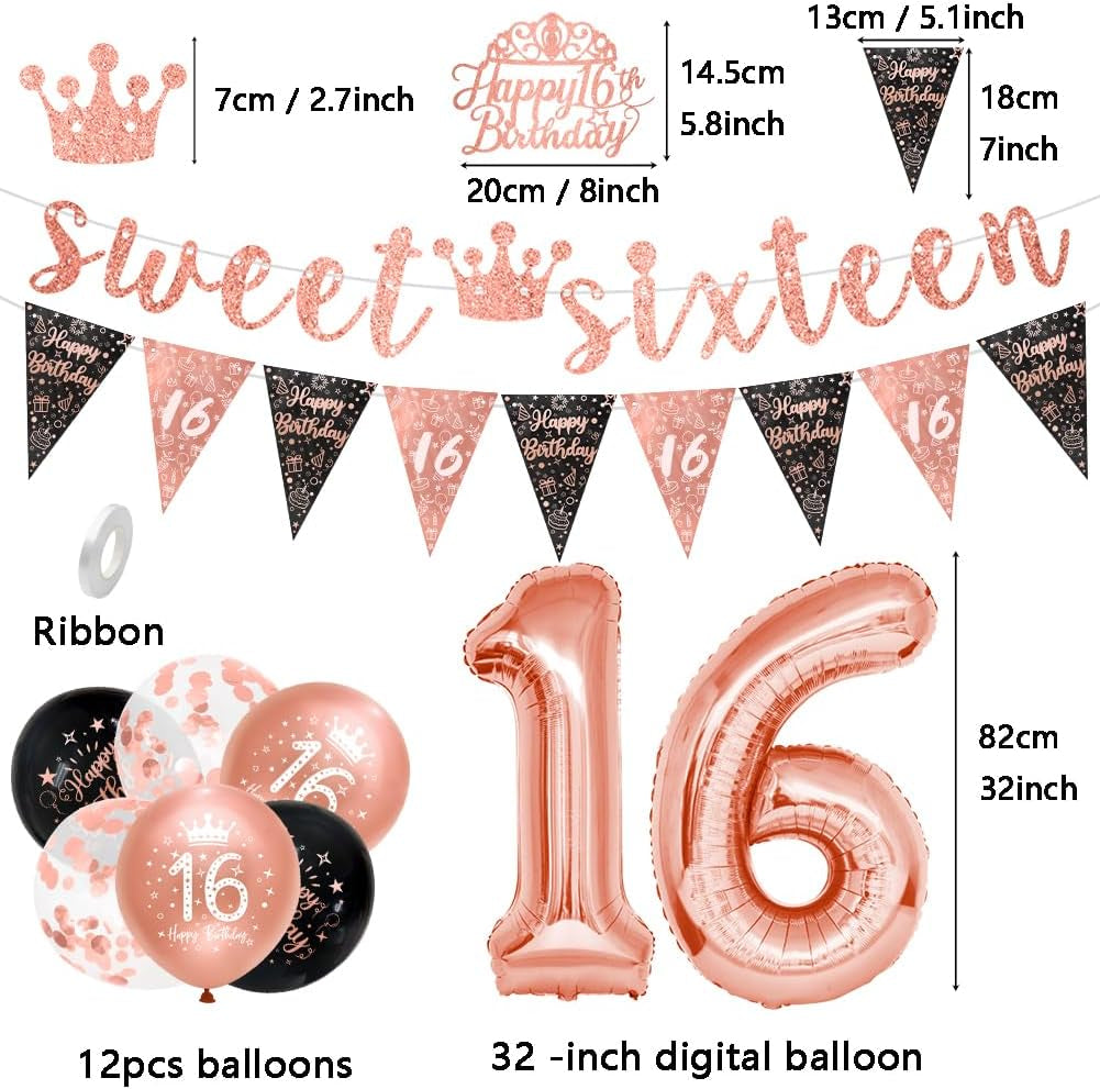 Girls 16Th Birthday Decorations Black Rose Gold Sweet Sixteen Birthday Decorations 16 Pack Girls by