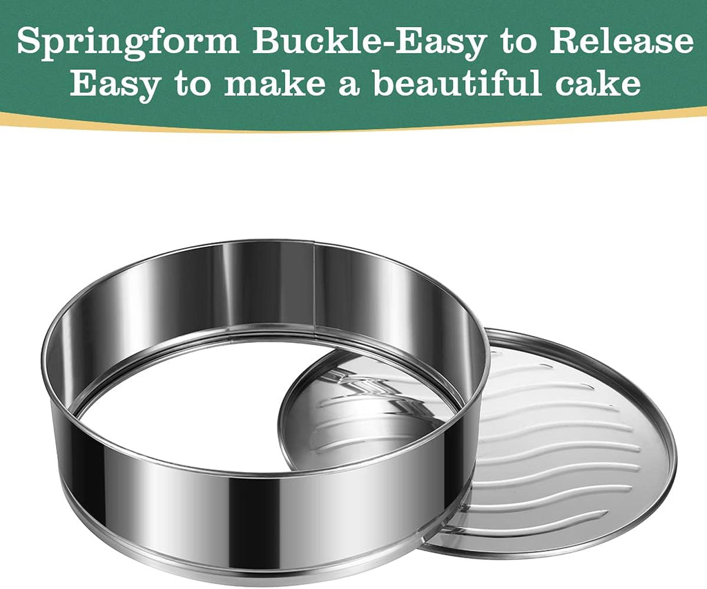 Stainless Steel Cake Pan Set - 3 Sizes 4" 7" 9" Leakproof round Cheesecake Pan with Removable Bottom, 50 Pcs Parchment Paper Liners and 7 Pcs Russian Piping Tips