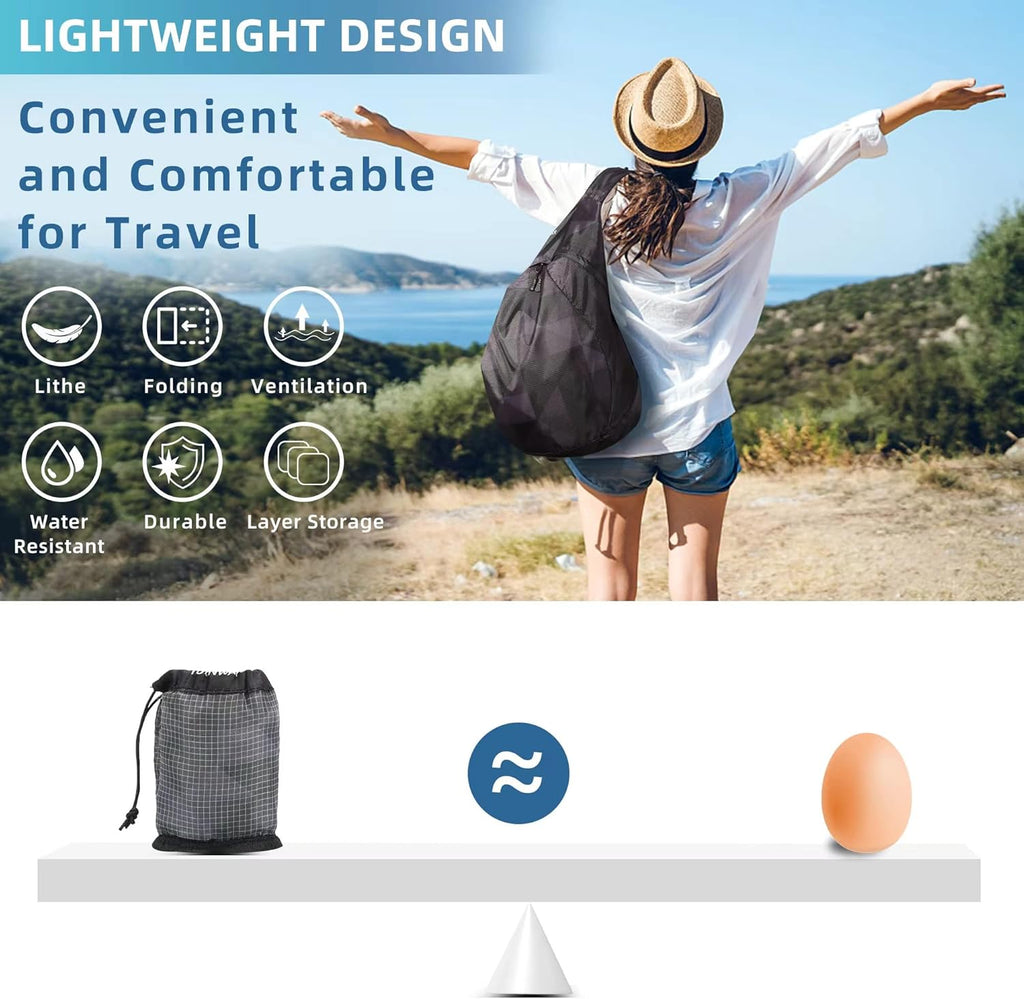 Ultra Lightweight Water-Resistant Packable Backpack, Foldable Hiking Daypack for Travel Camping Cycling Outdoor