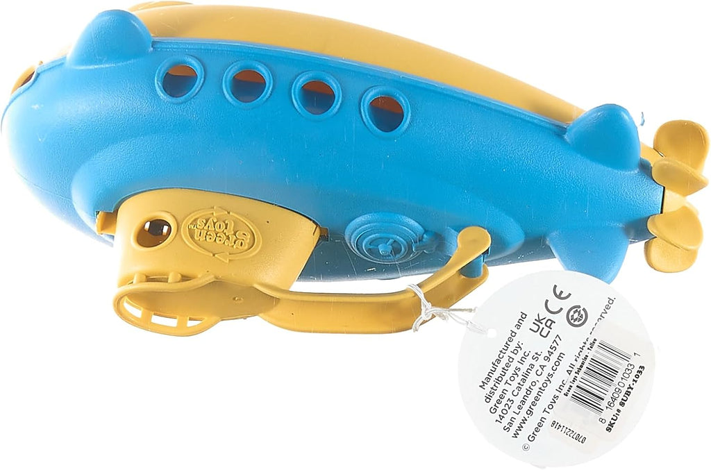 Submarine in Yellow & Blue - BPA Free, Phthalate Free, Bath Toy with Spinning Rear Propeller. Safe Toys for Toddlers, Babies