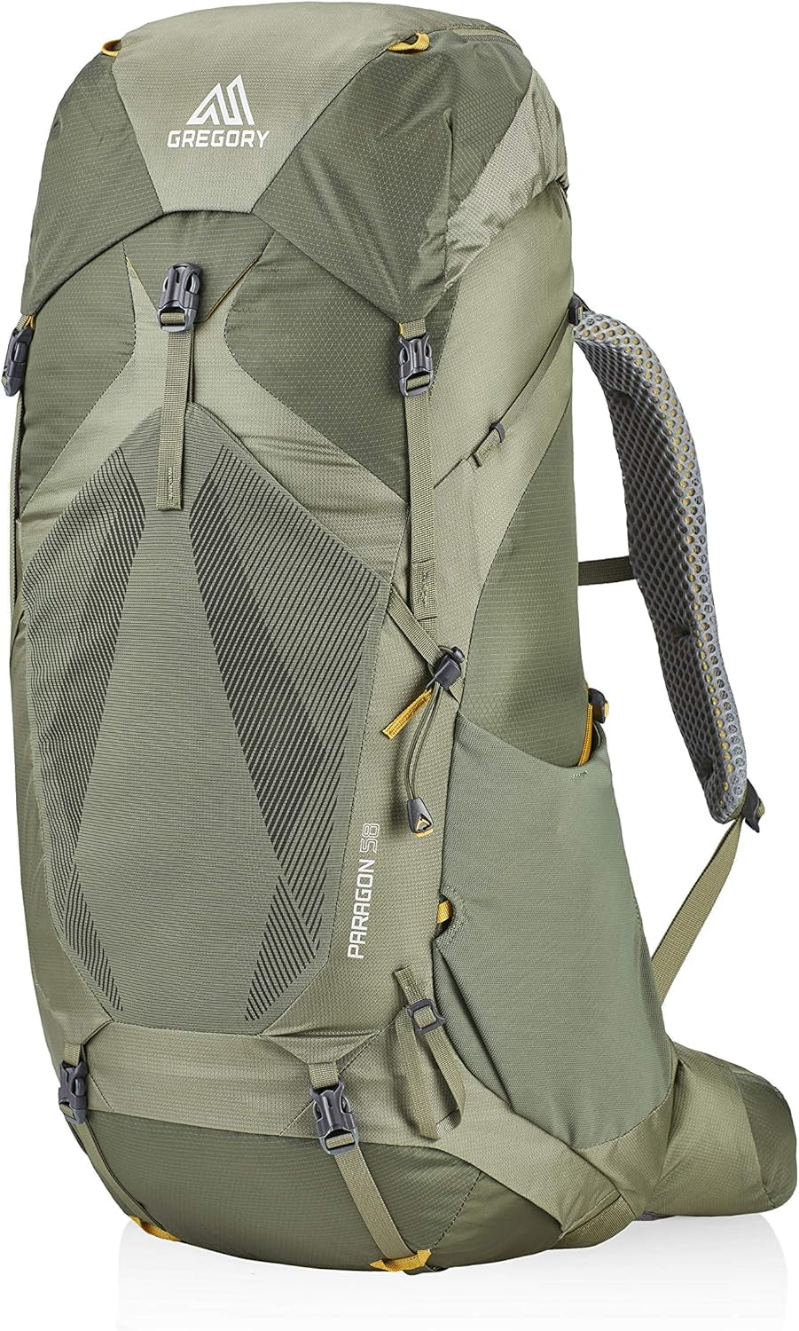 Paragon 58L Unisex Lightweight Backpacking Pack, Breathable Backpanel, Raincover Included, Water Bladder Sleeve (Reservoir Not Included), Small/Medium, Burnt Olive