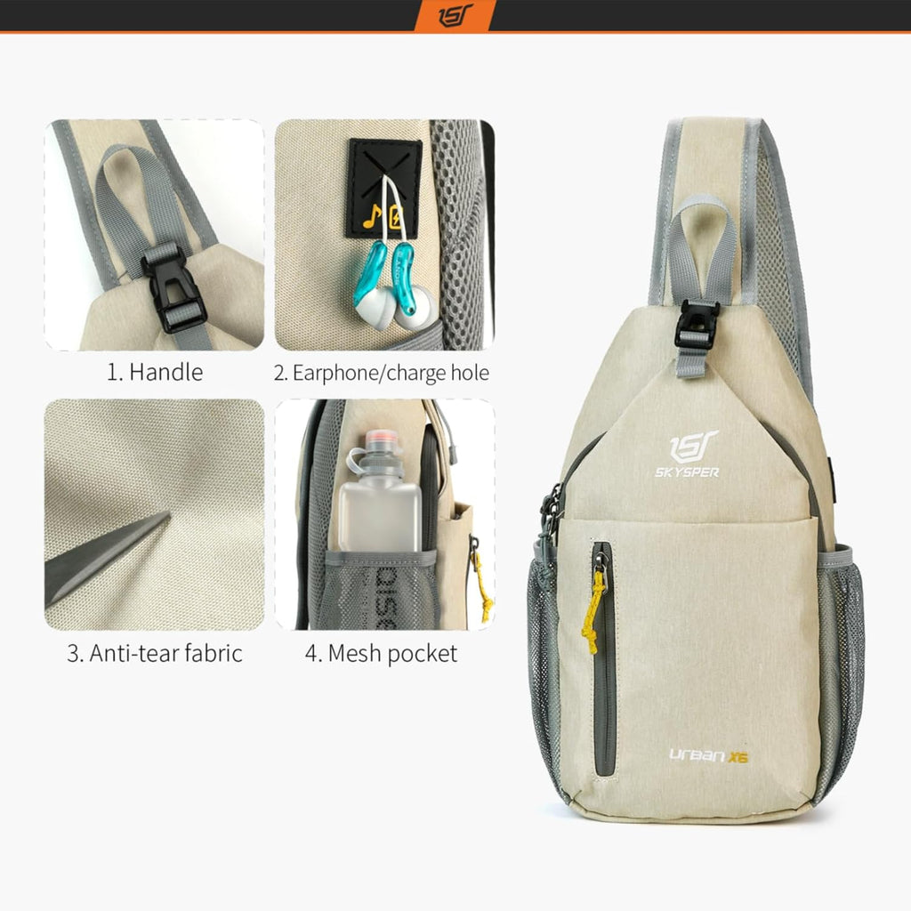 Sling Bag Crossbody Backpack - Chest Shoulder Cross Body Bag Travel Hiking Casual Daypack for Women Men(Beige)
