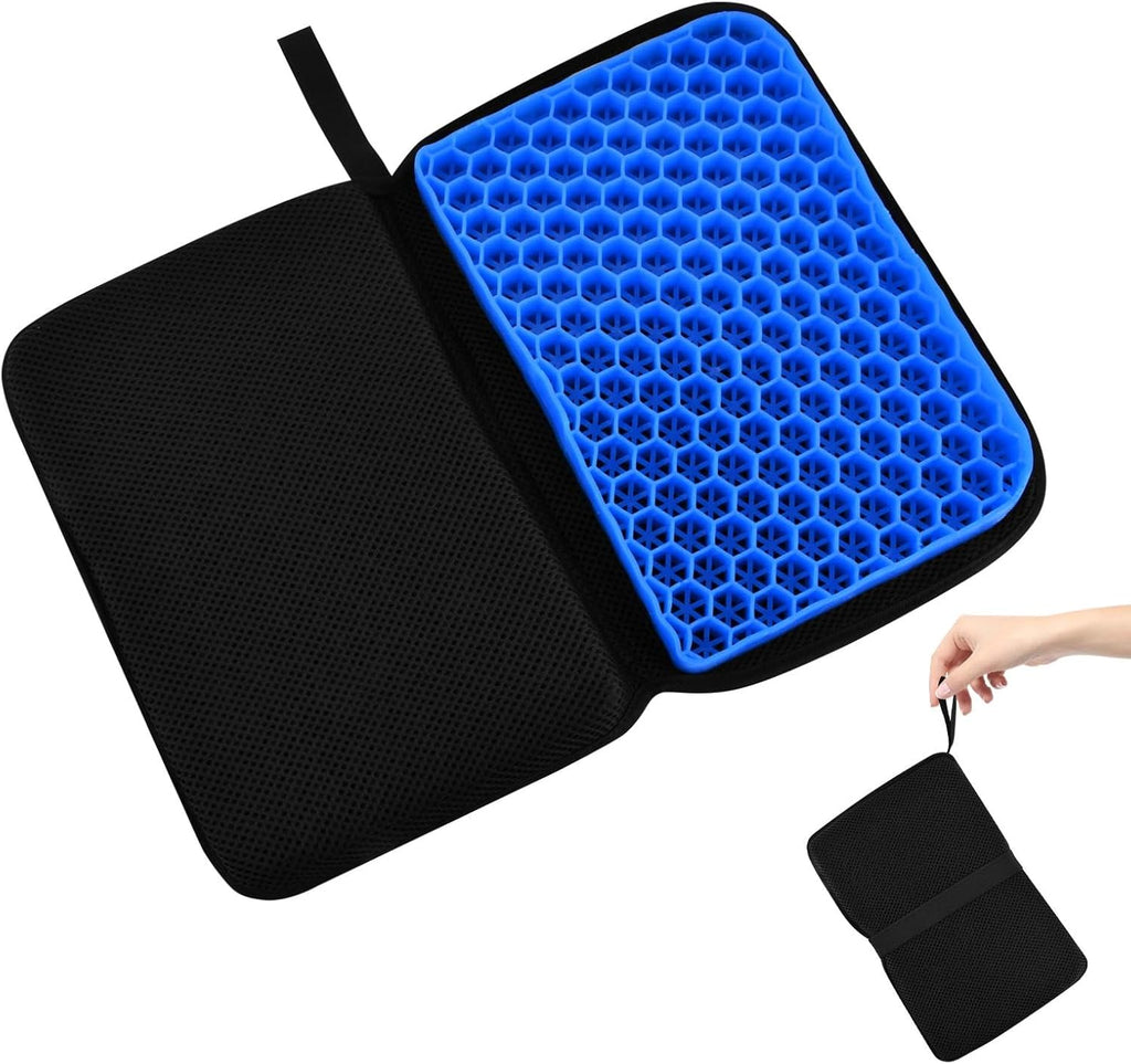 Portable Gel Seat Cushion, Foldable Gel Car Seat Cushion, Thick Gel Seat Cushion for Long Sitting Pressure Relief, Airplane Seats, Camping, Cinema, Garden Benches Seat Cushion(Black)