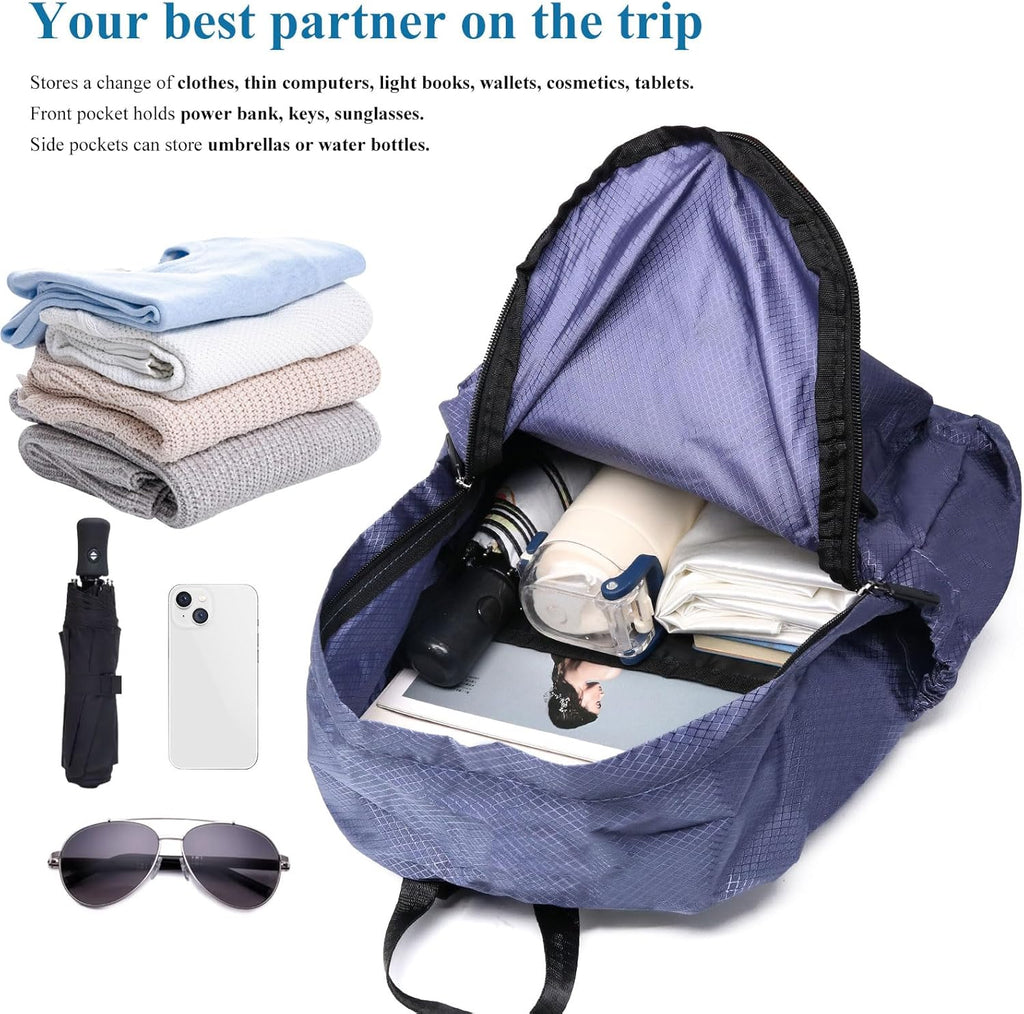 15L Packable Lightweight Backpack for Women Men Water Resistant Foldable Hiking Travel Camping Daypack (Purple)