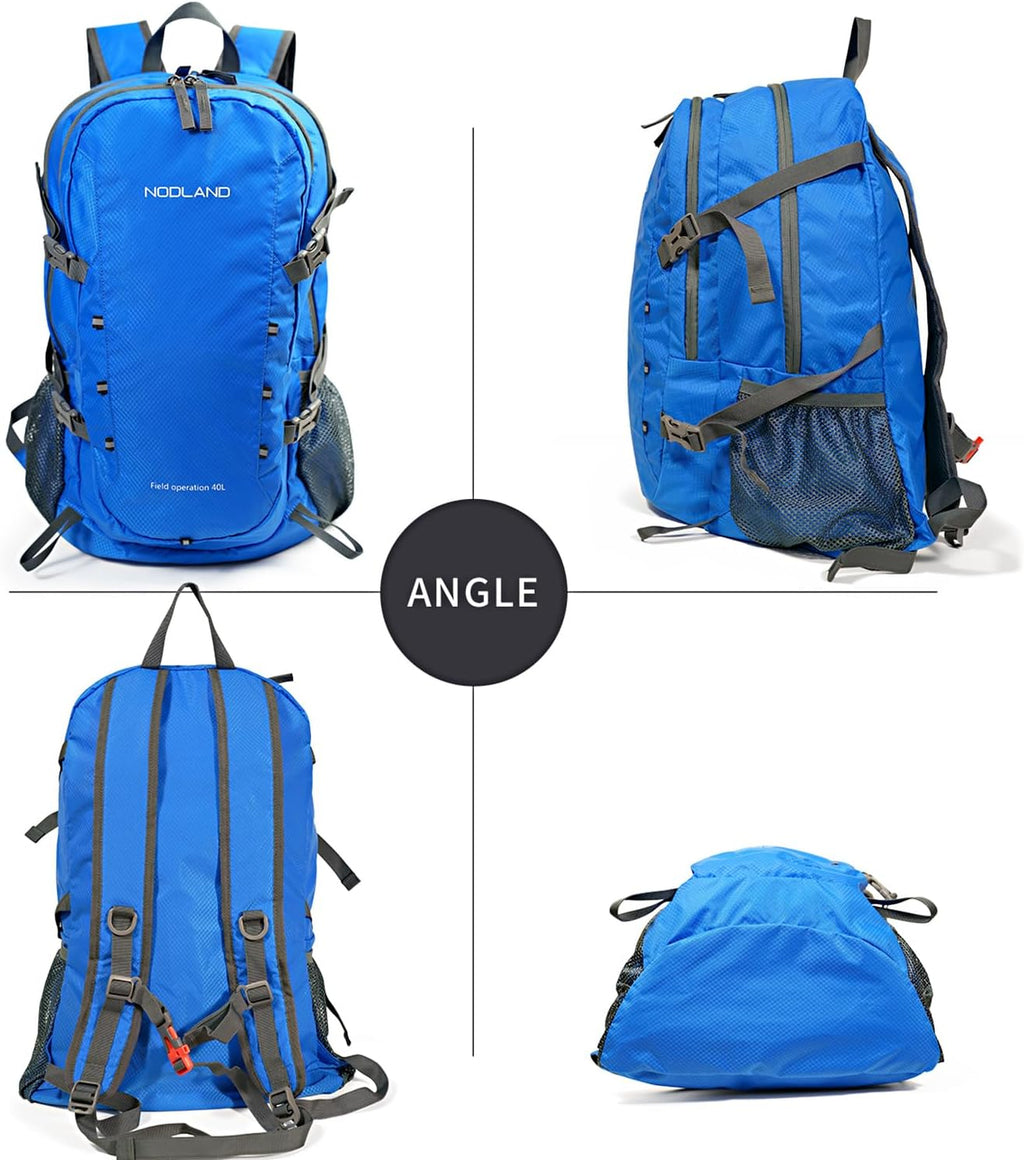 NODLAND Lightweight Backpack, Travel 40L Foldable Water-Resistant Daypack, Hiking Outdoor Camping Rucksack for Men Women