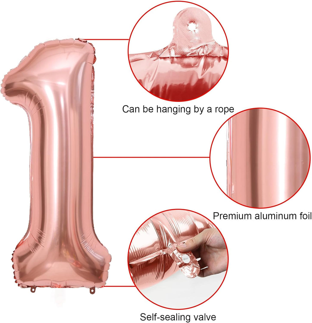 Boho St Birthday Decorations for Girls, Dusty Pink Rose Gold White Balloons with 40 Inch Number  Star Heart Foil Balloons Birthday Banner for  Year Old Groovy Anniversary Baby Shower Decor