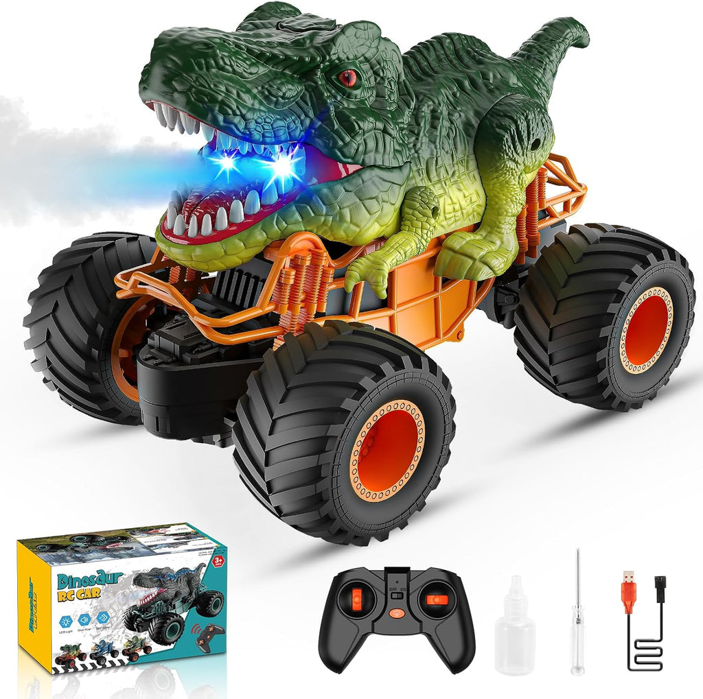 Dinosaur Remote Control Cars, 1:16 Scale Monster Truck Toys with Spray LED Lights, 2.4Ghz Rc Car Boys Toys Age 3 4 5 6 7 8, Kids Toys Gifts for 3 4 5 6 7 8 Year Old Boy Christmas Xmas Gifts for Kids
