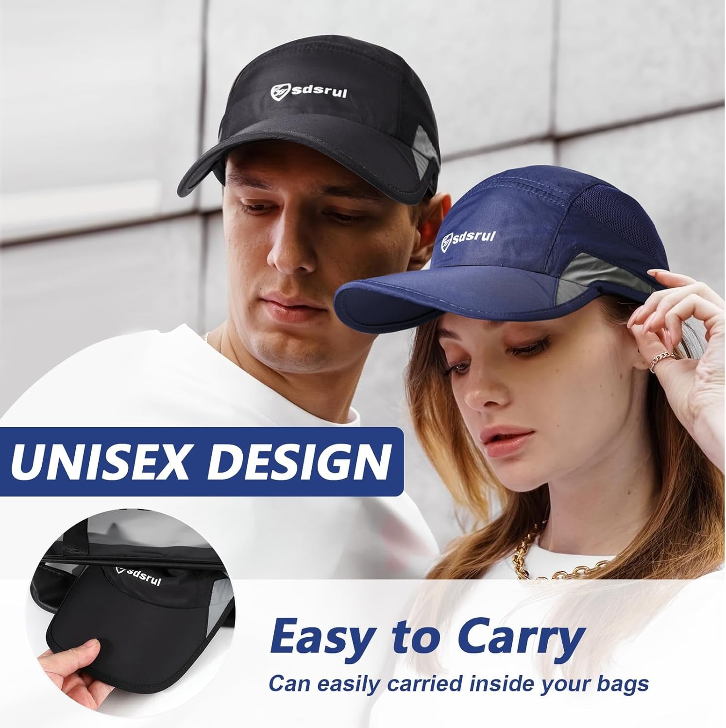 2 Packs Quick Dry Mens Baseball Cap,Sports Lightweight Running Caps Hat,Breathable Folding Mesh Adjustable Sun Hats, Summer UV Protection Outdoor Hats for Hiking Walking Climbing Fishing
