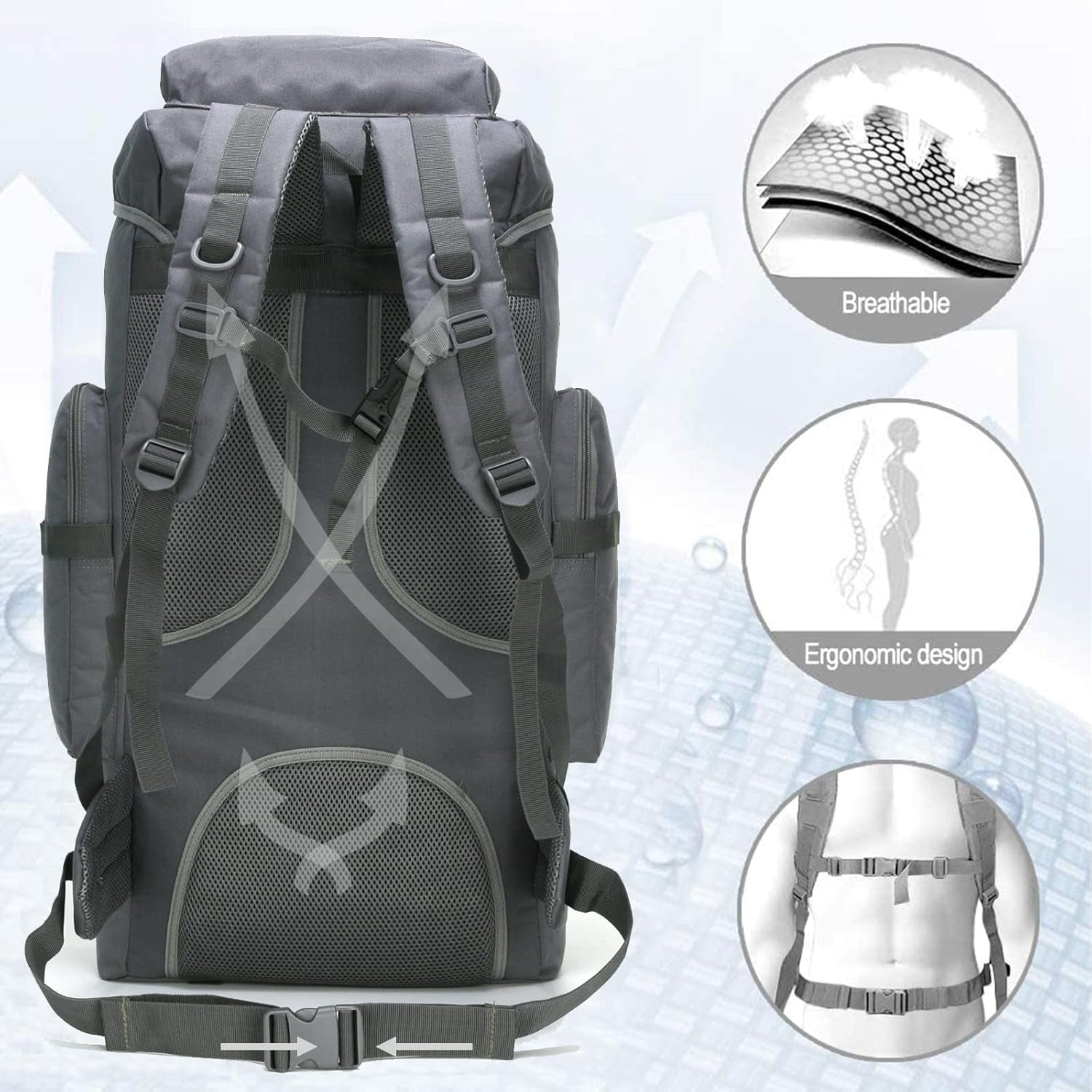 70L Hiking Backpack for Men Waterproof Military Camping Rucksack Travel Daypack