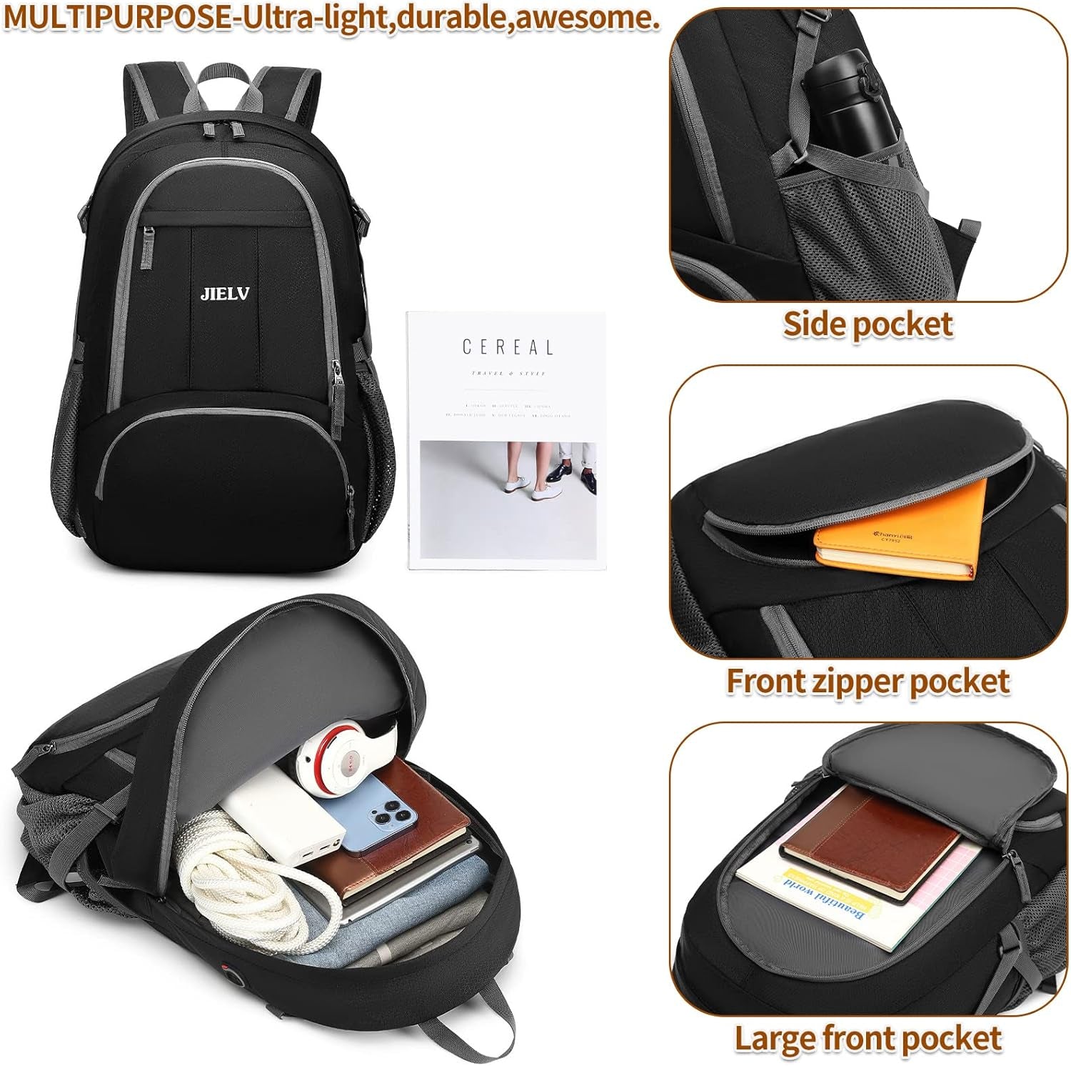 30L Lightweight Packable Backpack Small Foldable Hiking Backpack Waterproof Daypack Travel Camping Outdoor for Women Men Valentines Day Gifts(Black)
