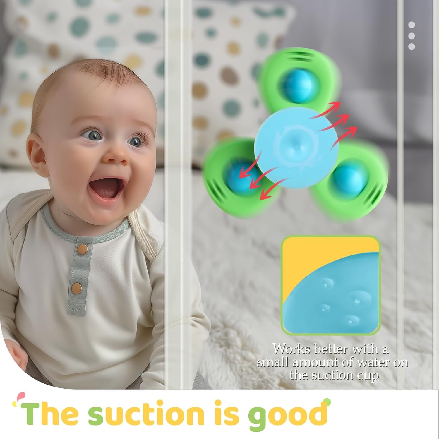 3PCS Suction Cup Rotating Toys for 1 Year Old Boy Girl|Rotating Top Baby Toys 12 18 Months|1 2 Year Old Boy Birthday Gift|Baby Bath Toy for Kids Ages 1-3|Sensory Toy for Toddlers 1-3