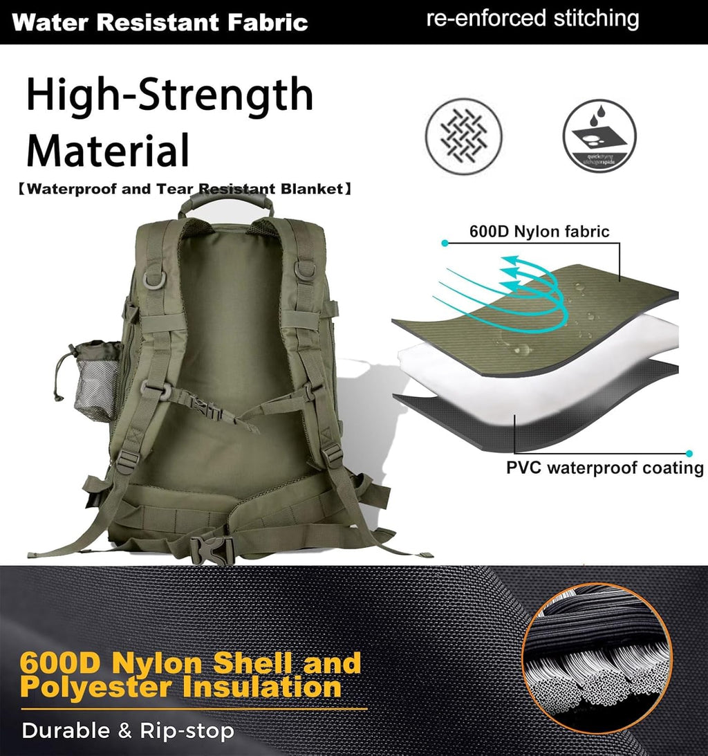 Tactical Backpack Military Hiking Daypack - Molle Backpack for Men 3 Day Assault Pack Bug Out Bag for Camping Travel Army Hunting Gym Rucksack Survival (Green)