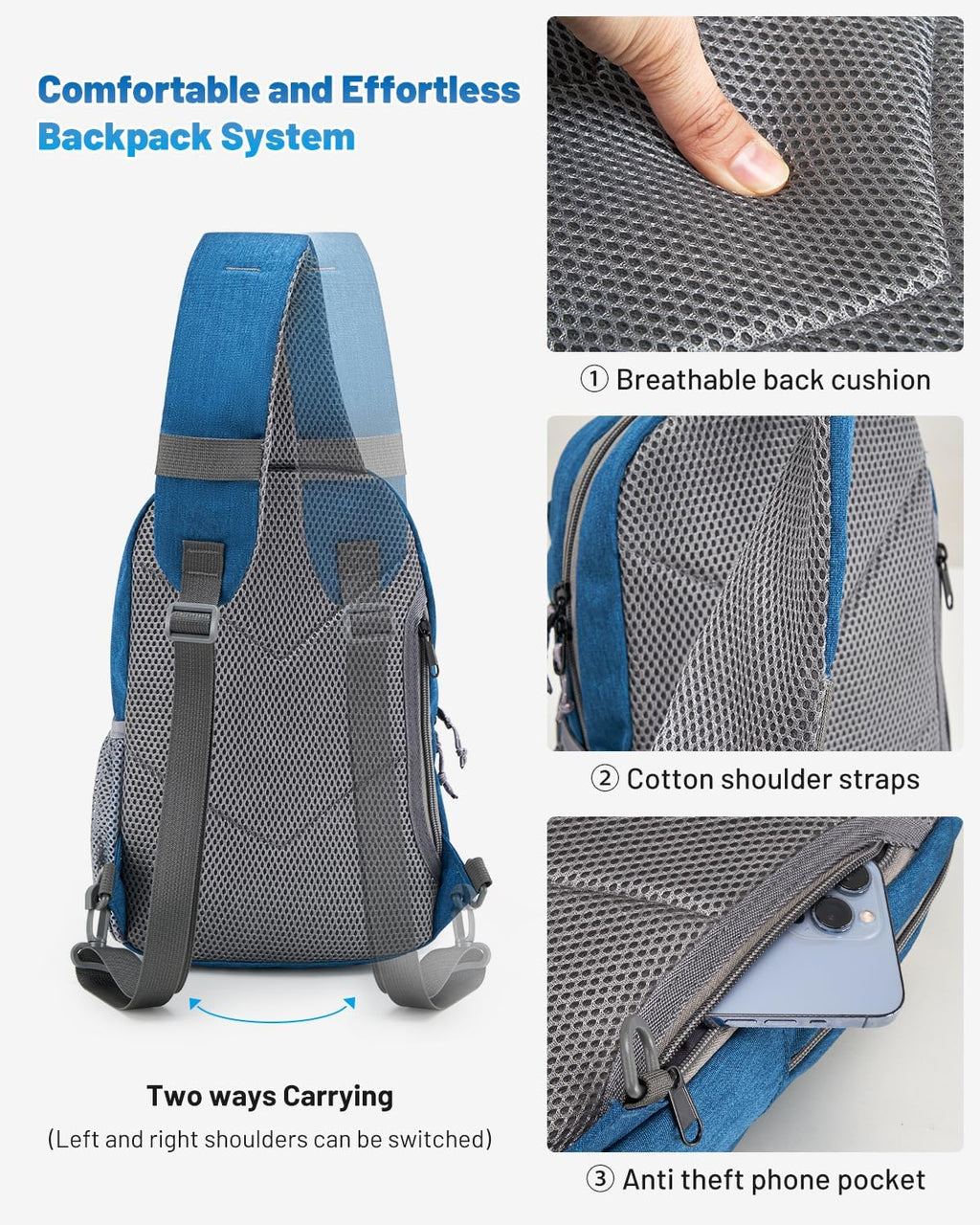 Sling Bag Crossbody Backpack for Men, One Strap Backpack Hiking Daypack Chest Bag for Women