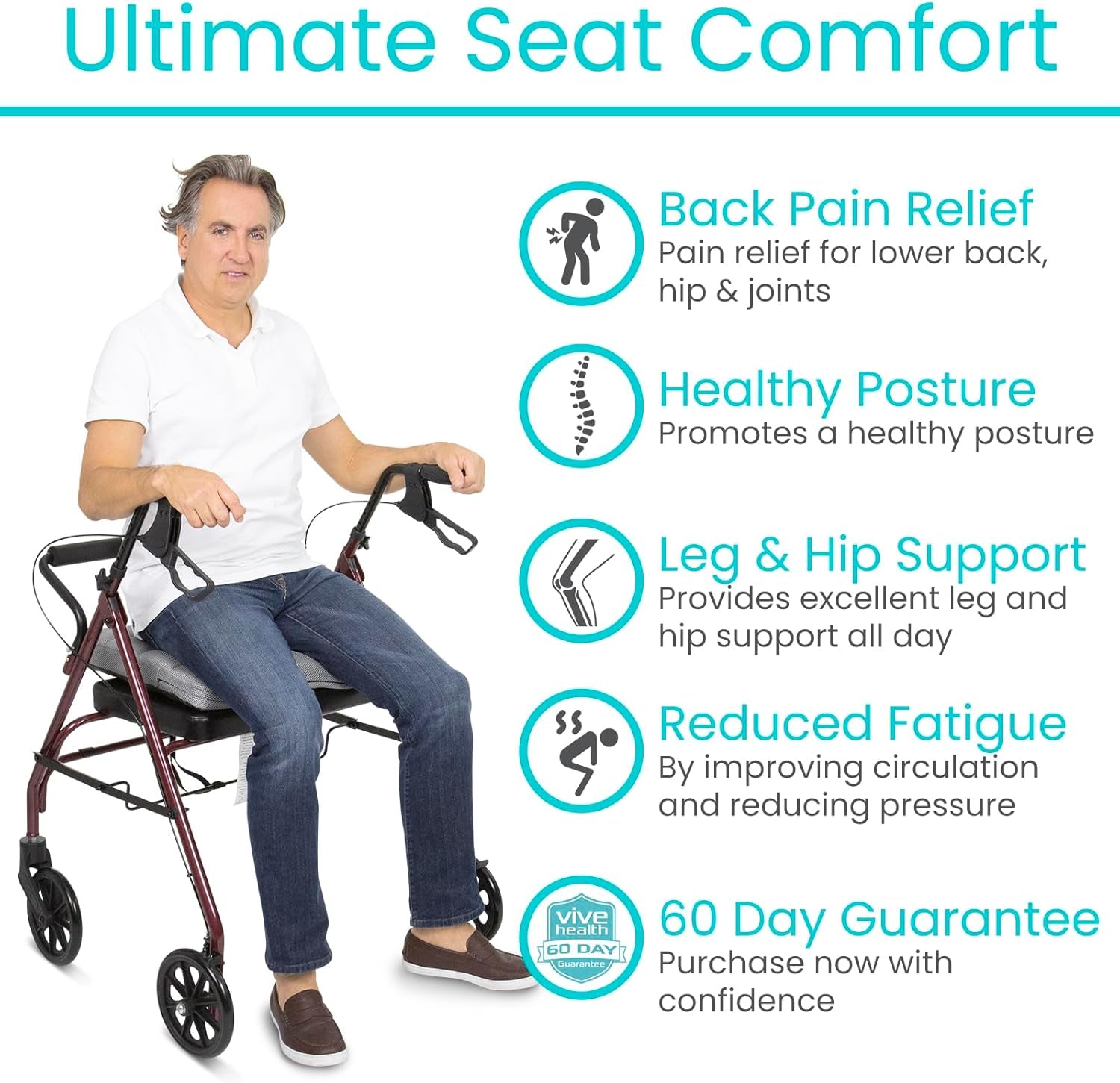 Air Seat Cushion - Pressure Relief Back Support Pad for Tailbone, Sciatica, Coccyx Pain - Orthopedic Seating for Car, Office Chair, Wheelchair, Travel - Portable and Inflatable - Soft or Firm