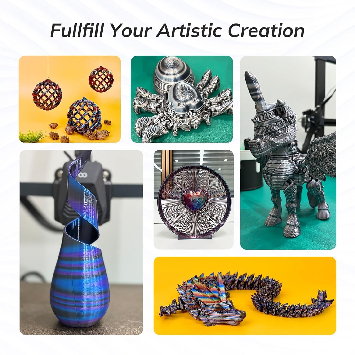 Silk PLA 3D Printer Filament Bundle, Shiny Multicolor Rainbow PLA Filament 1.75Mm Pack, Fast Color Change PLA 3D Printing Filament for Most FDM 3D Printer, 200G X 4 Spools, S-Series-B