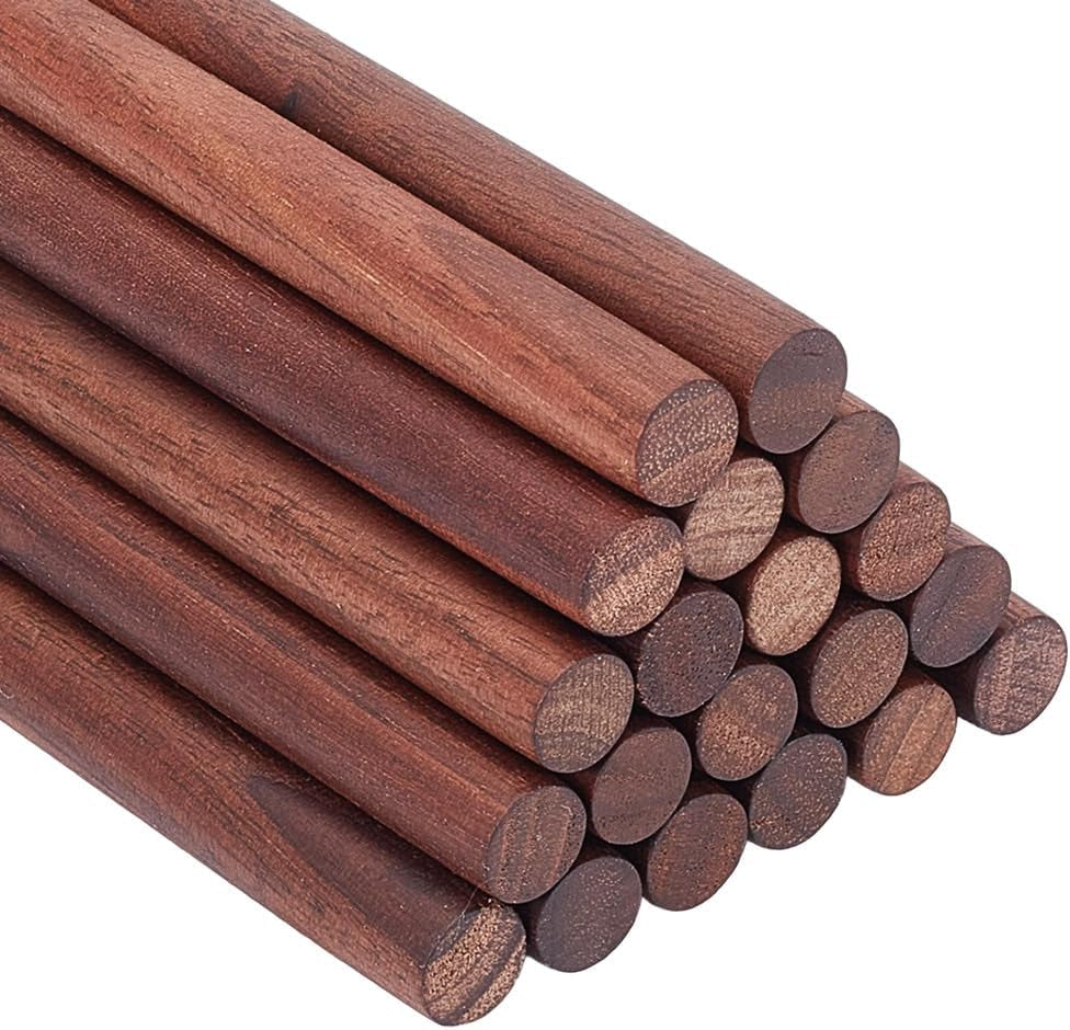 20 Pcs Walnut Dowel Rods 10Mm X 14.9Cm Walnut Wood Sticks Unfinished round Sticks Wooden Carving Blocks Wooden Stick for Building Model Material DIY Craft Supplies - Coconut Brown