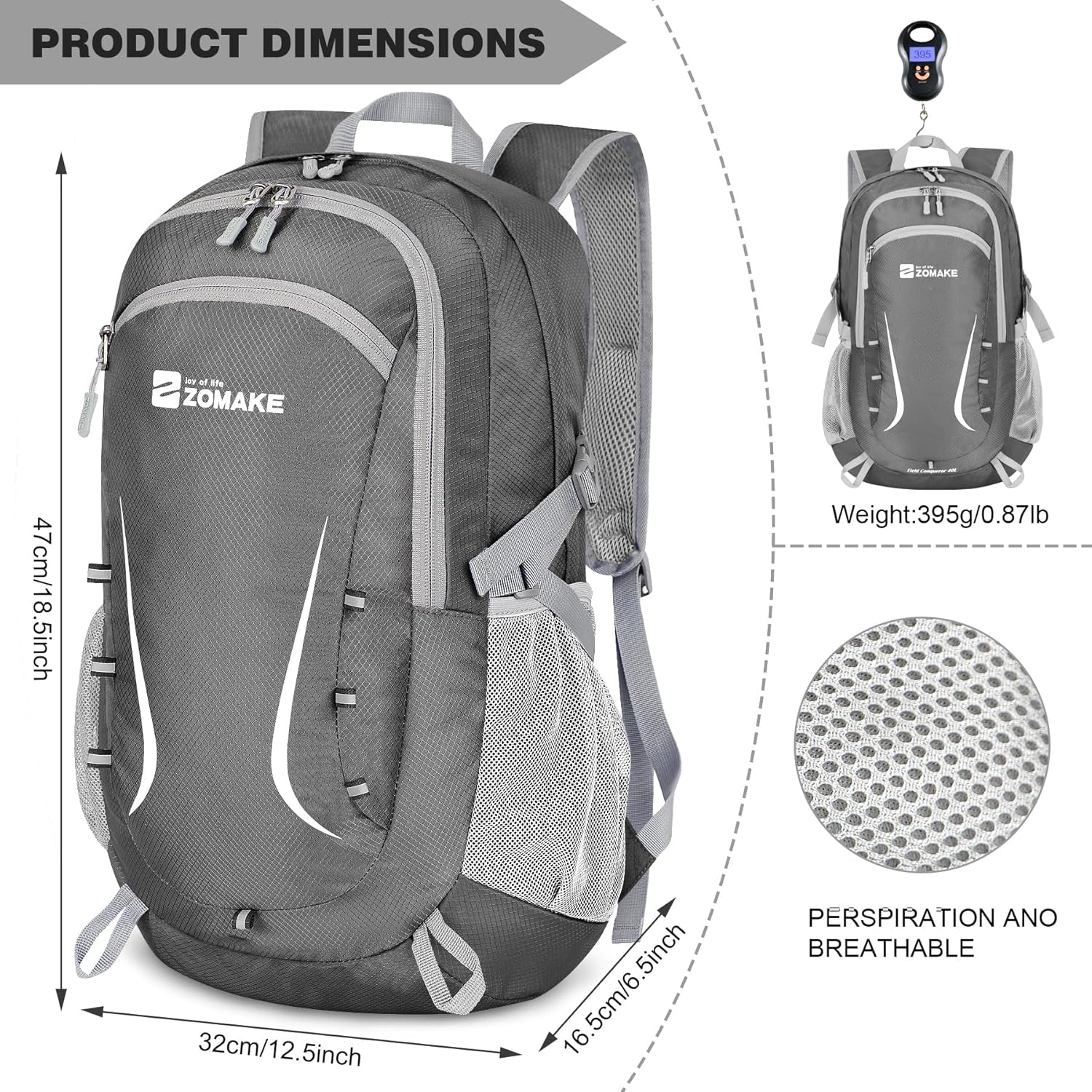 Lightweight Packable Backpack 35L, Foldable Backpacks Water Resistant Collapsible Light Daypack for Hiking
