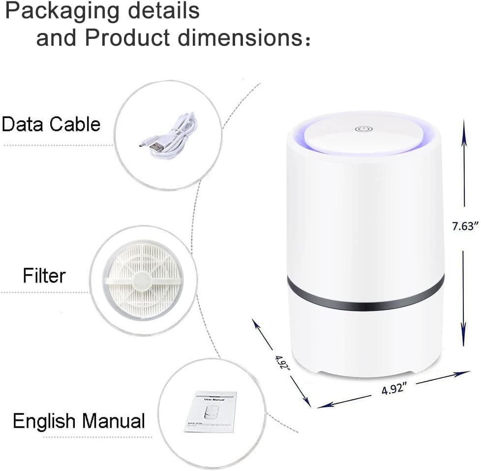 HEPA Air Purifier for Smoke, Pollen, Pet Dander, Odor, Dust Remove, Compact Air Purifiers for Home Bedroom, Kitchen and Office, No Ozone Air Cleaner