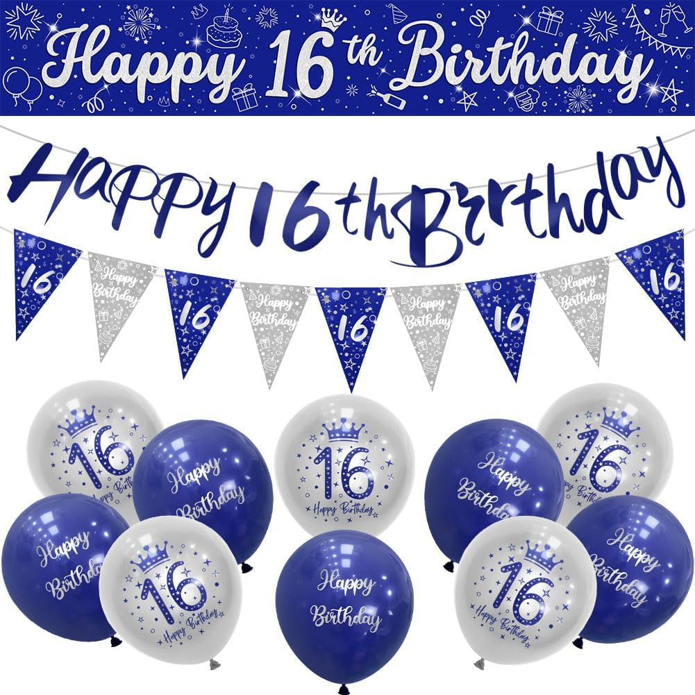 Blue Silver 16Th Birthday Decorations for Boys - Navy Silver Happy 16Th Decorations by